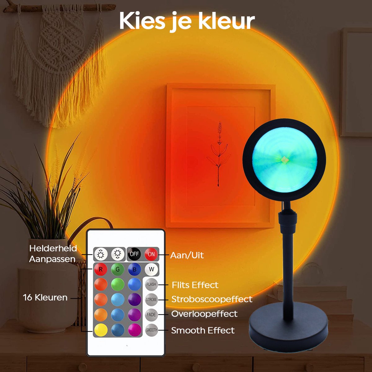 Sunset Lamp - Projector lamp - 16 Kleuren - TikTok Lamp - Sfeerverlichting - Zonsondergang Lamp - LED LAMP - Kerst cadeau - Kamer Decoratie - Cadeau voor haar & hem - Verjaardag cadeau - Geslaagd cadeau