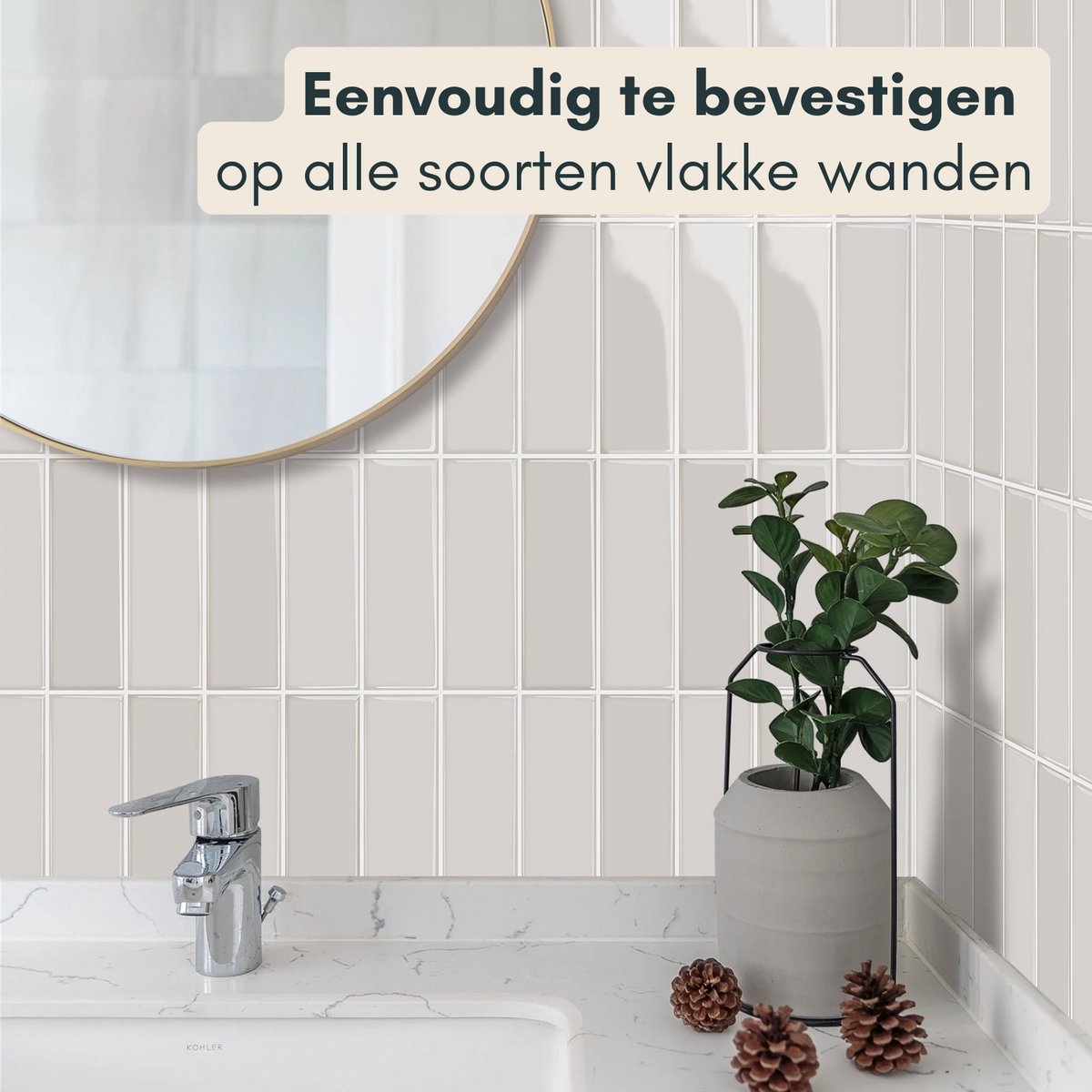 Solusia Zelfklevende Plaktegels - Beige – 10 Luxe Plaktegels voor Wand – Waterdichte Wandpanelen voor Keuken, Badkamer en Toilet – 25,4 x 25,4 cm – Makkelijk aan te brengen - Tegeltjes Tegelstickers