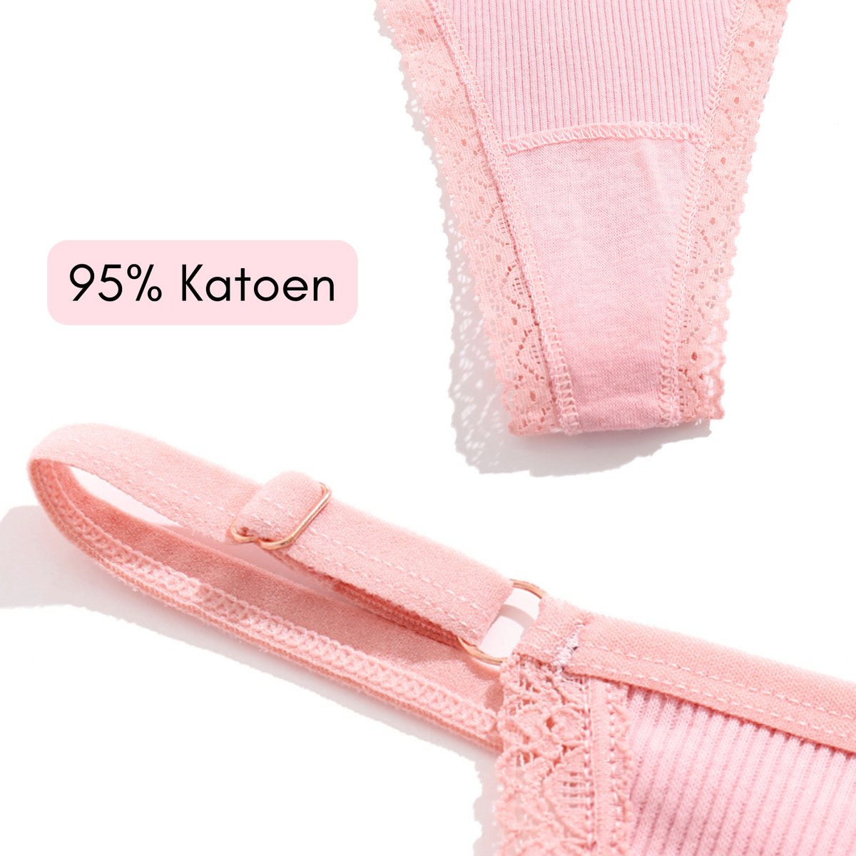 Set van 4 - Sexy Dames String - Paars, Grijs, Wit en Zwart - Dames Lingerie / Ondergoed Set - Kant - 95% Katoen - Maat M