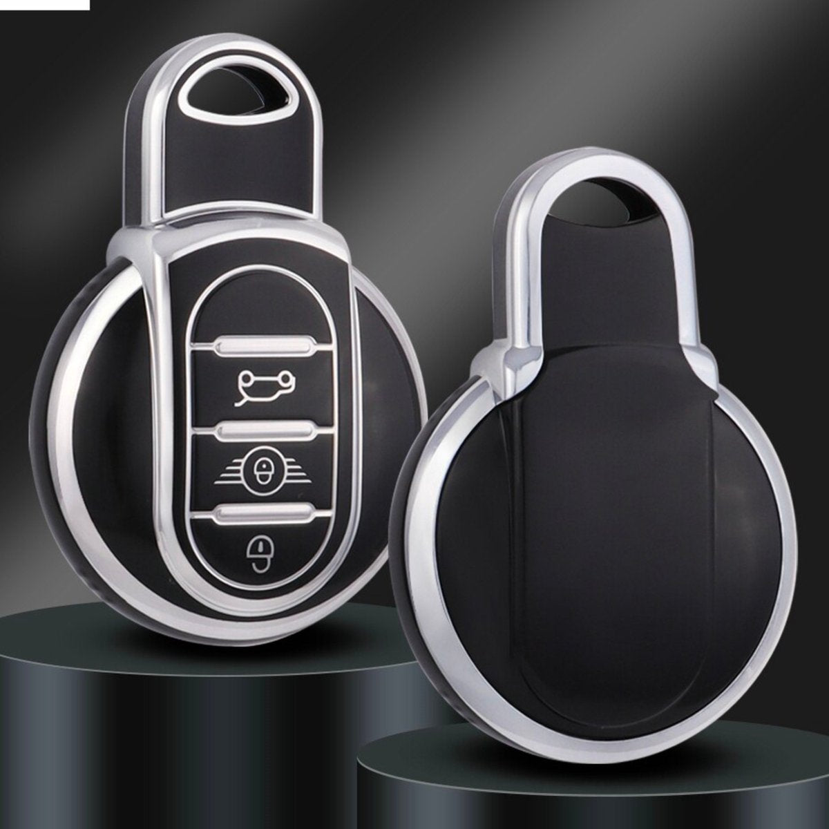 Zachte TPU Sleutelcover - Zwart Zilver Metallic - Sleutelhoesje Geschikt voor Mini Cooper / Cooper S / Clubman / Countryman - Sleutel Hoesje Cover - Auto Accessoires
