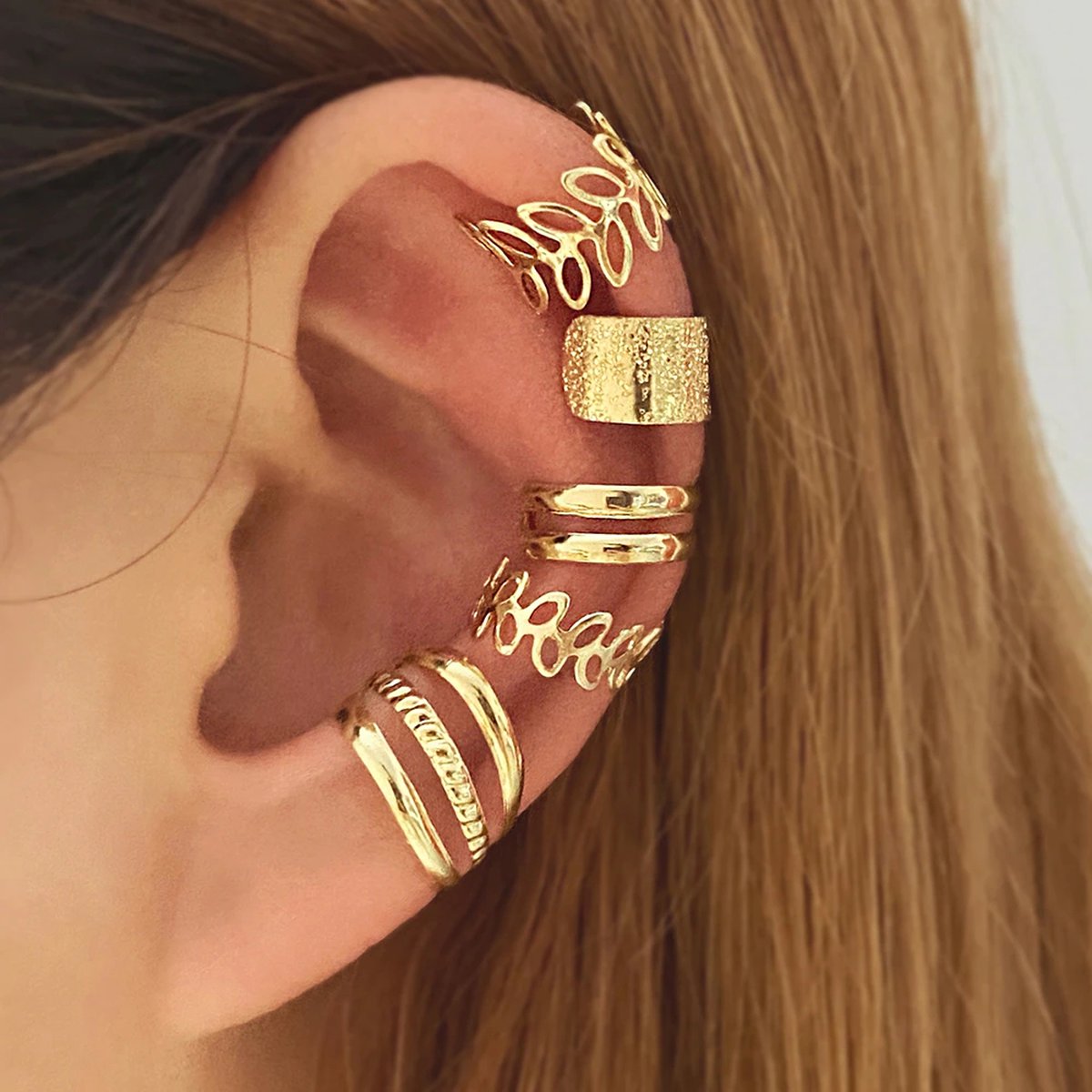 Set van 5 - Fake Helix Goud - Nep Piercing - Klem Oorbellen Oorpiercing - Nep Helix - Ringetje Goud - Metaal
