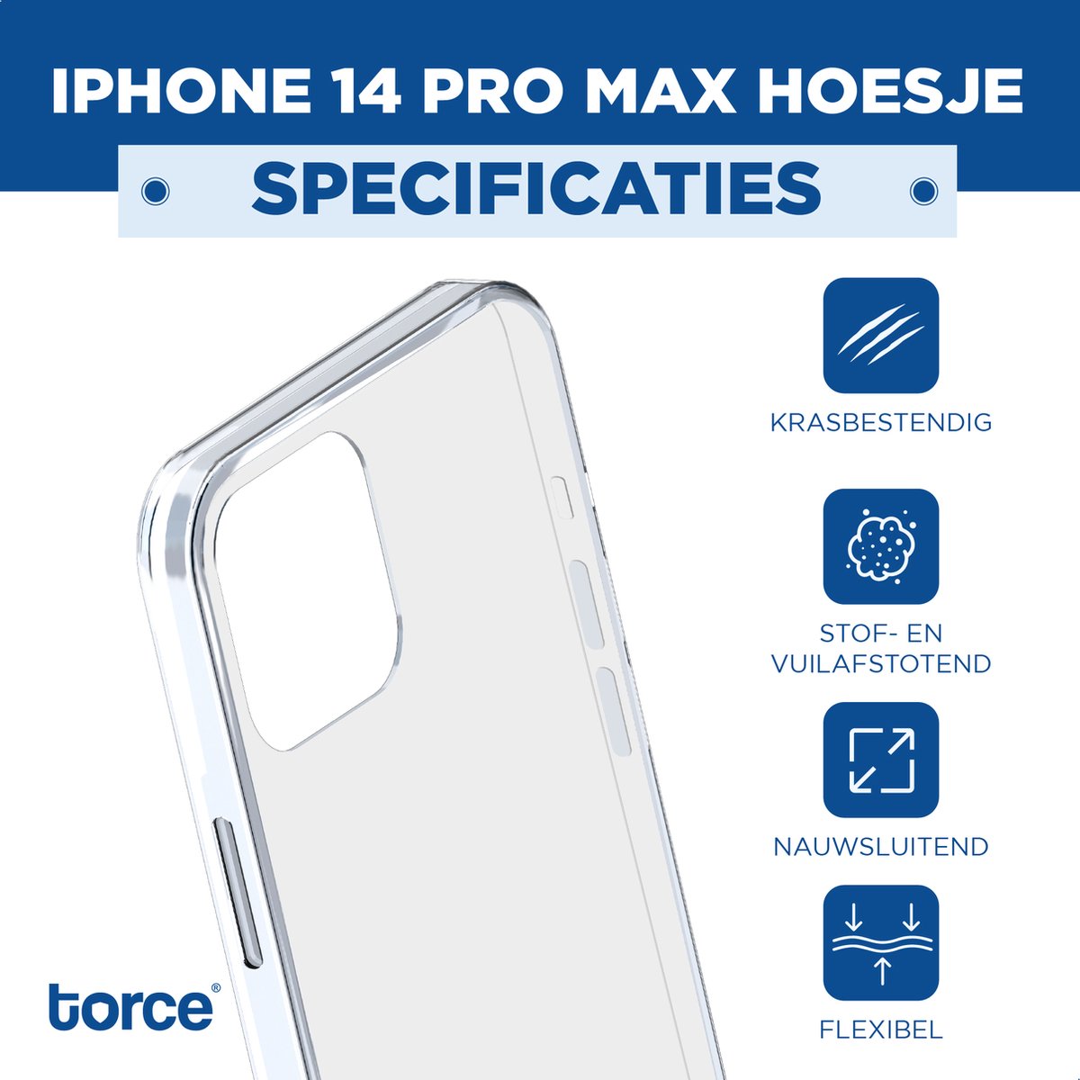 TORCE iPhone 14 Pro Max Hoesje Met Screenprotector - Transparant - TPU