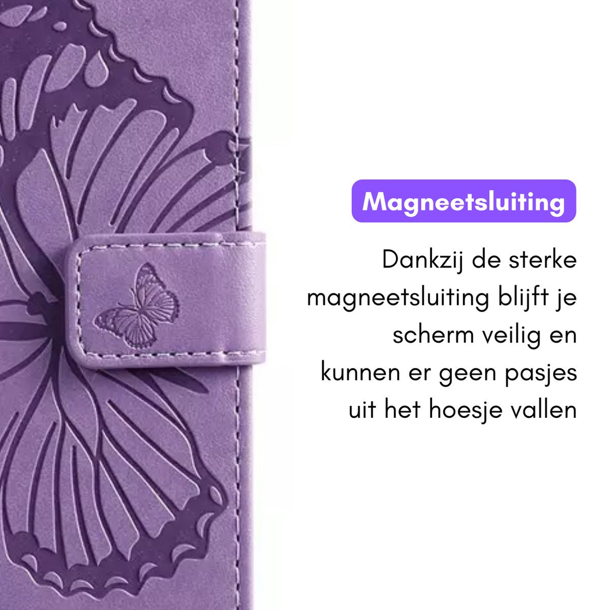 Hoesje Vlinders Paars - Geschikt voor Samsung Galaxy S23 FE - Portemonnee Book Case - Boekje Met Kaarthouder / Pasjeshouder en Magneetsluiting - Booklet - Wallet Beschermhoes - Telefoonhoesje
