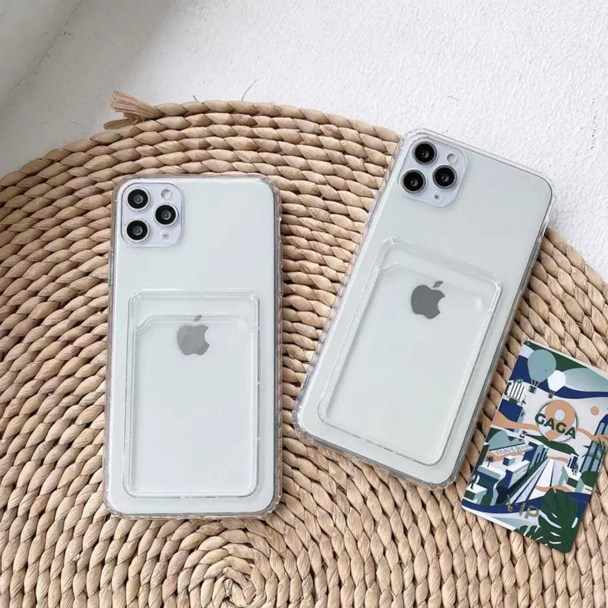 Transparant Hoesje met Kaarthouder - Geschikt voor Apple iPhone 11 - Doorzichtige Shockproof Case met Pasjeshouder - TPU Hoes met Vakje voor Pasje - Card Case