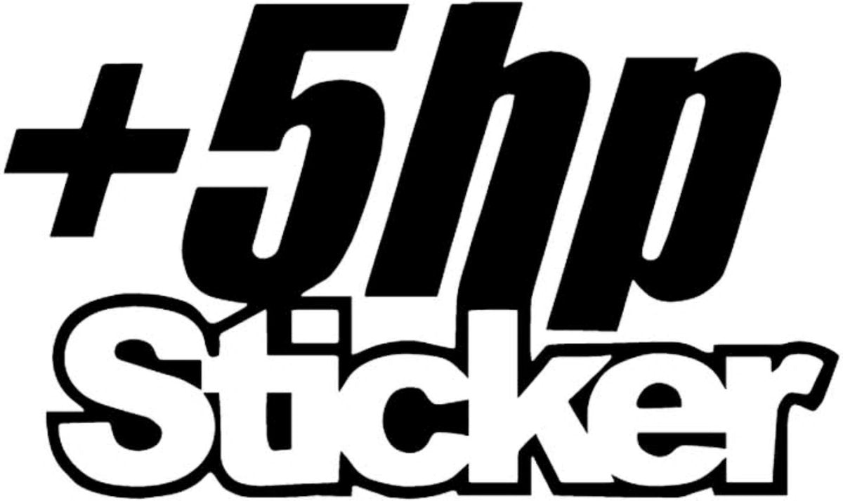 '+5 HP Sticker - Autosticker - Grappige Auto Sticker Zwart - Hoogwaardig Vinyl - Autostickers Wrap Folie - Geschikt voor Alle Automerken / Universeel
