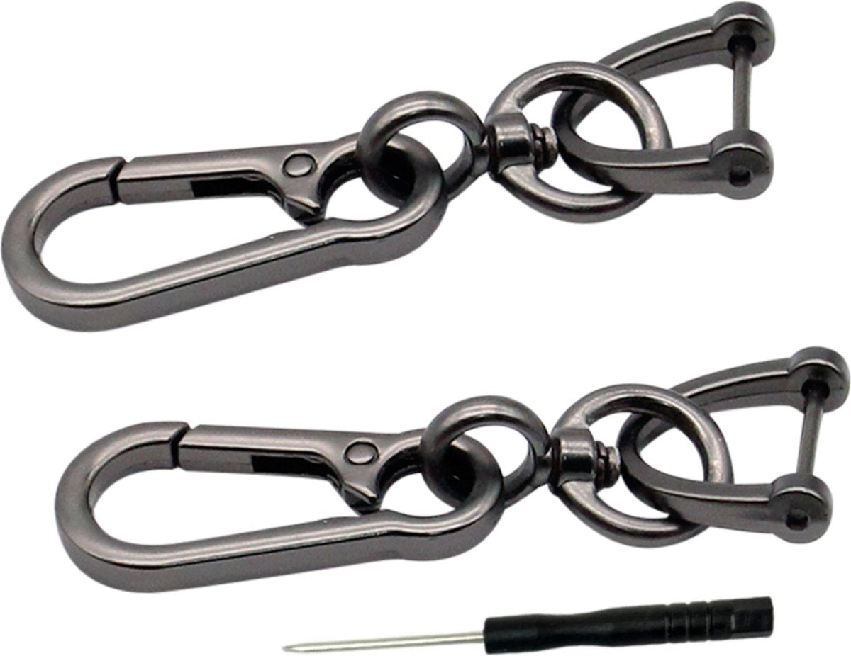 2 Pack - 2x Sleutelhanger Antraciet met Haak - Inclusief Gratis Mini Schroevendraaier - Dames & Heren Sleutel Hanger - Tassenhanger - Auto Sleutelhanger - Geschikt voor Alle Automerken / Universeel