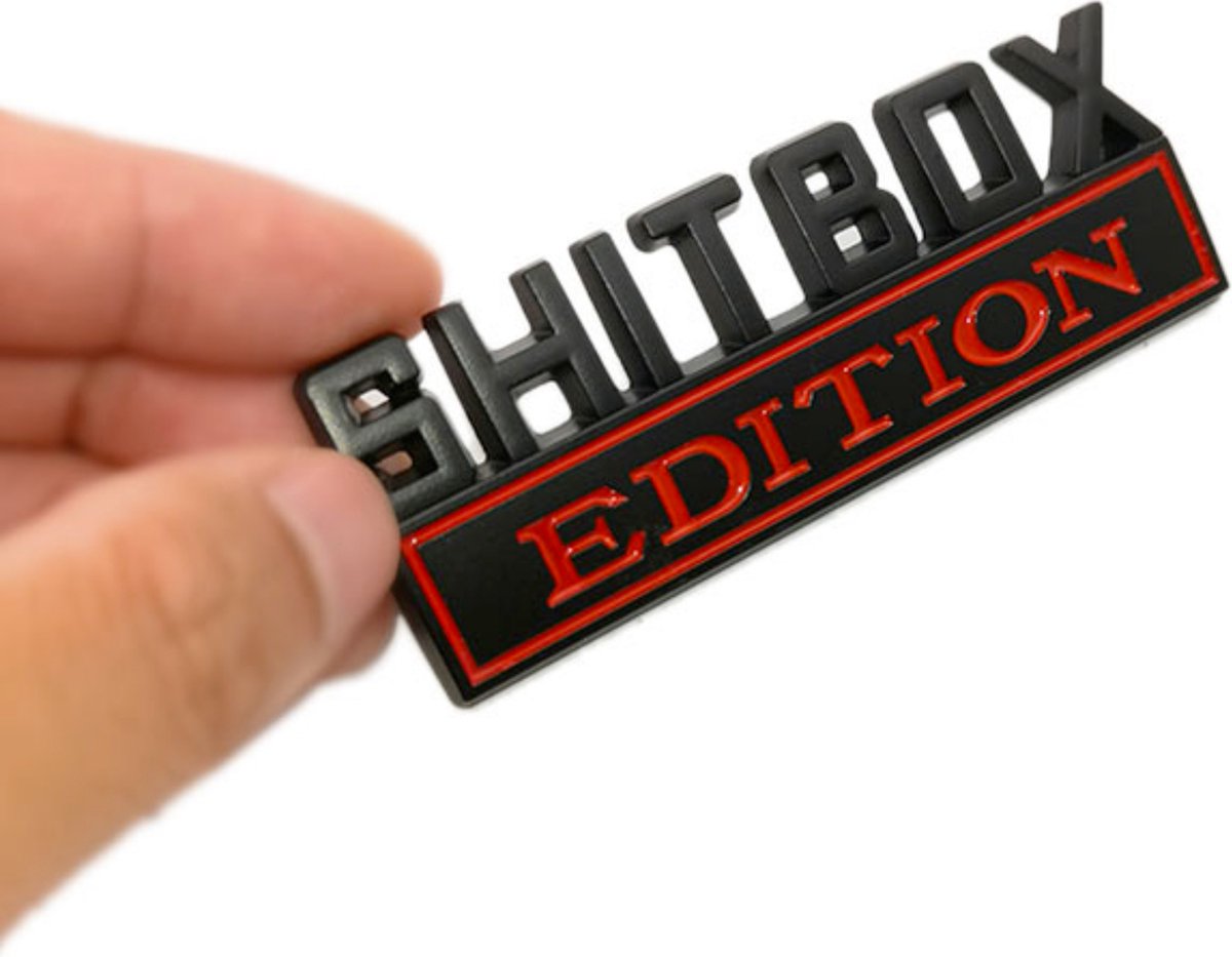 Auto Embleem Shitbox Edition - Zwart Rood - Zelfklevende Badge - Embleem - universeel/alle automerken - Logo - Auto Accessoires