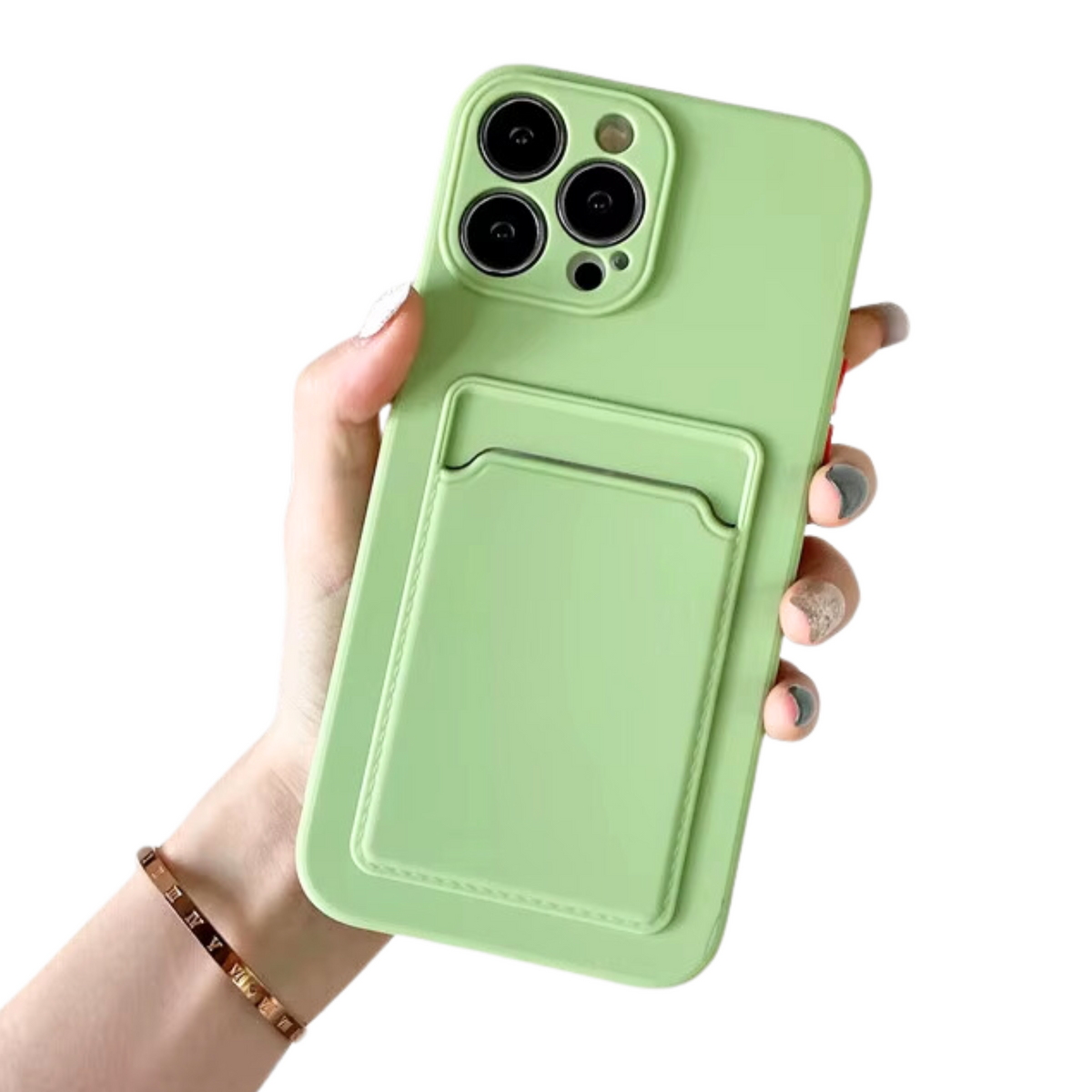 Hoesje Geschikt voor Apple iPhone 16 Pro Stevig TPU - Met Kaarthouder - Lichtgroen - Shockproof Case met Pasjeshouder - TPU Hoes Met Vakje Voor Pasje - Card Case Back Cover