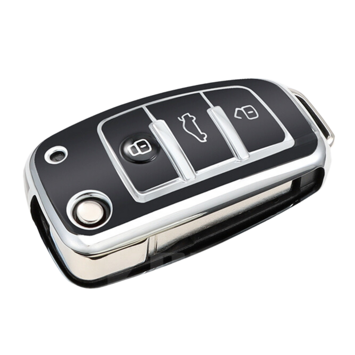 Zachte TPU Sleutelcover - Sleutelhoesje Geschikt voor Audi A1 / A3 / A5 / A6 / Q3 / Q5 / S3 / S5 / RS - Zwart & Zilver Metallic - Sleutel Hoesje Cover - Auto Accessoires