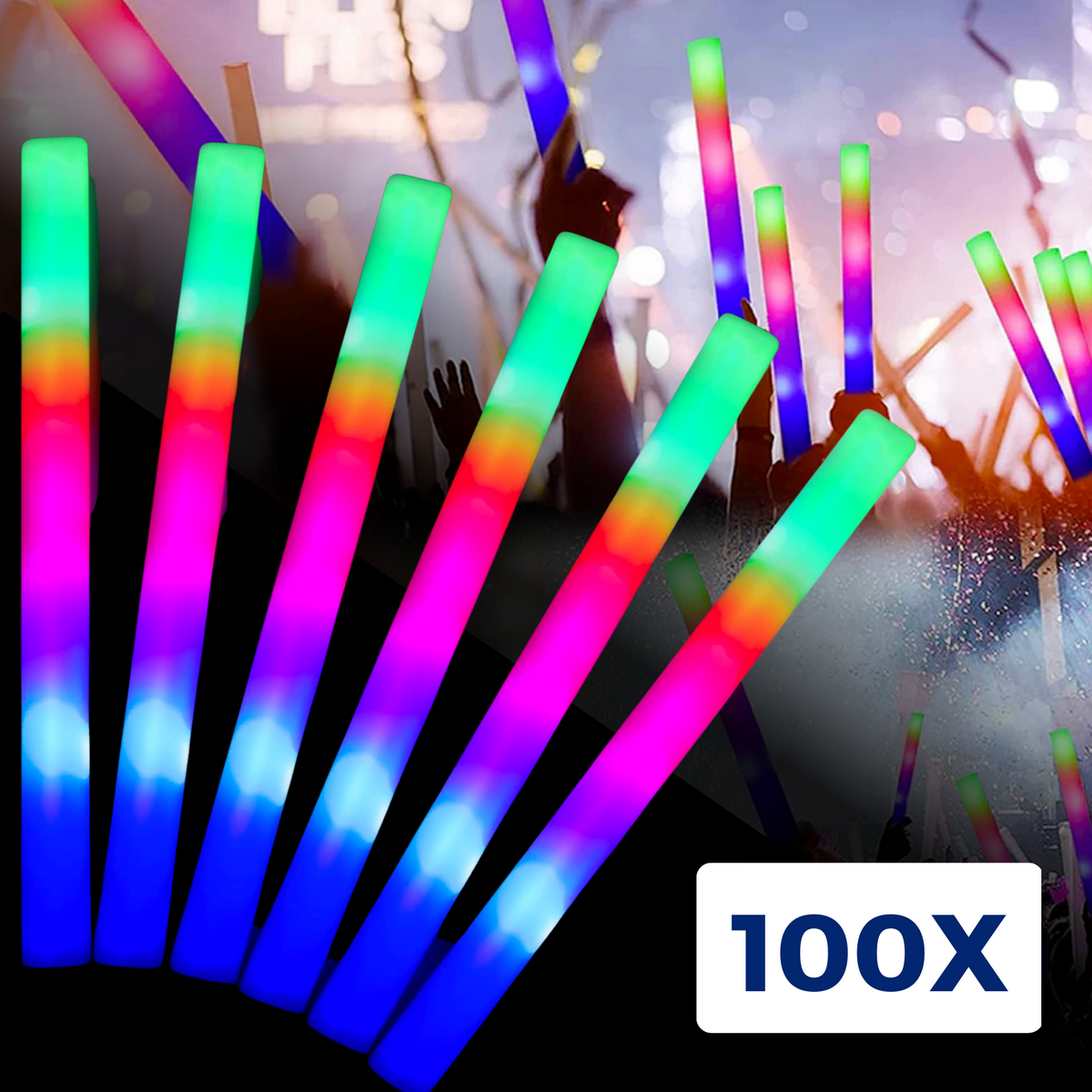 200x Led Foam Sticks - Multicolor Led - Lange Brandduur - Neon Party Sticks - Verjaardag Feest Versiering - Bruiloft Huwelijk - Lichtstaaf - Lampjes Kerst - Glow in The Dark