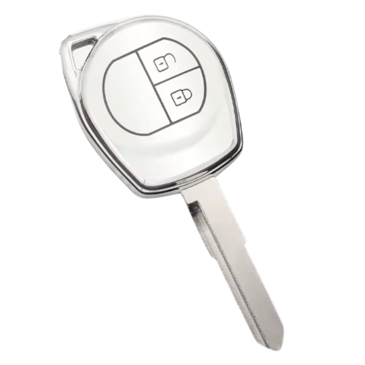Zachte TPU Sleutelcover - Sleutelhoesje Geschikt voor Suzuki Swift / Grand Vitara / SX4 / Vitara / Jimny / Celerio - Wit met Zilver - Key Cover - Auto Accessoires