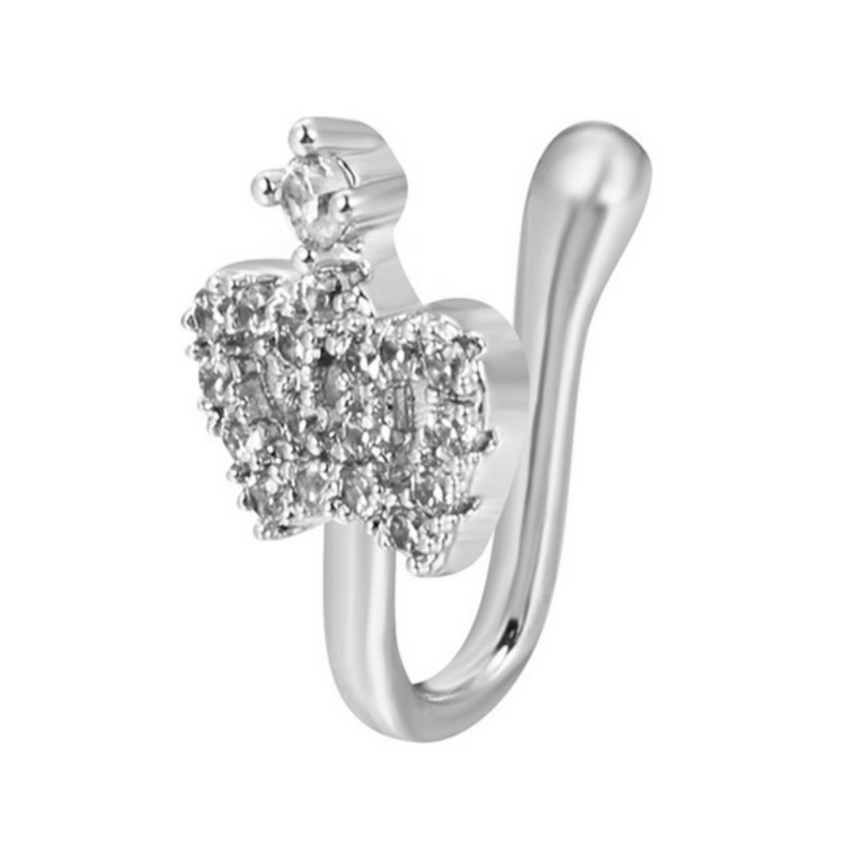 Fake Neuspiercing Zilver - Kroon met Diamantjes - Nep Neuspiercing Sieraad - Neusring - Nep Piercing Neus Ringetje - Metaal