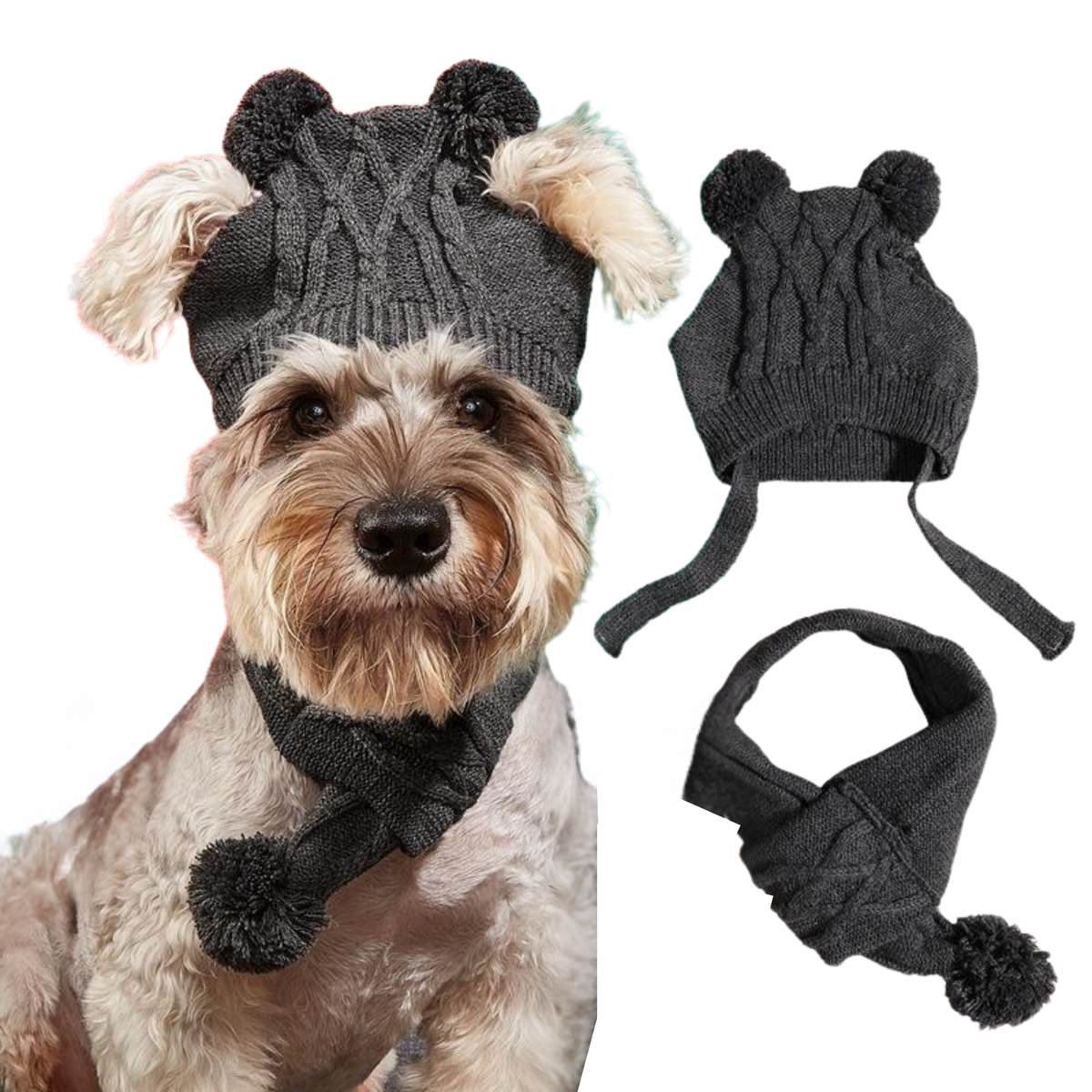 Winter Setje Hond - Kerst - 2 Delig - Sjaal en Muts - Zwart - Geschikt voor Honden - Winter Pakje - Hondenkleding - Maat L