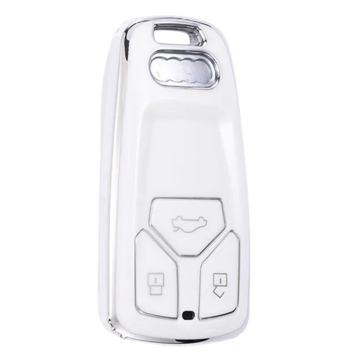 Zachte TPU Sleutelcover - Geschikt voor Audi A4 / A5 / A6 / A7 / S4 / S5 / S6 / Q5 / TT / RS - Wit met Zilver - Sleutel Hoesje Cover - Auto Accessoires