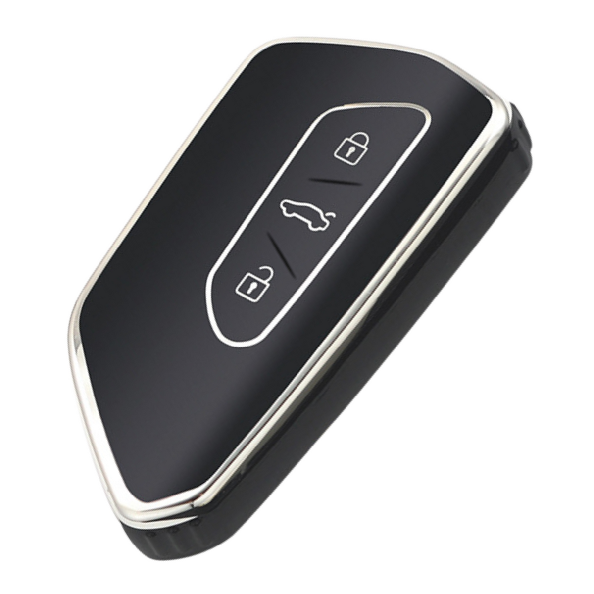 Zachte TPU Sleutelcover - Sleutelhoesje Geschikt voor Volkswagen Golf 8 / ID3 / ID4 / ID5 / ID6 / Seat Leon 2020 / Skoda Octavia 2021 - Zwart - Randen Zilver - Sleutel Hoesje Cover - Auto Accessoires