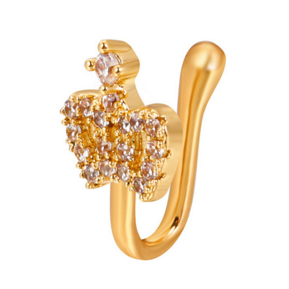 Fake Neuspiercing Goud - Kroon met Diamantjes - Nep Neuspiercing Sieraad - Neusring - Nep Piercing Neus Ringetje - Metaal