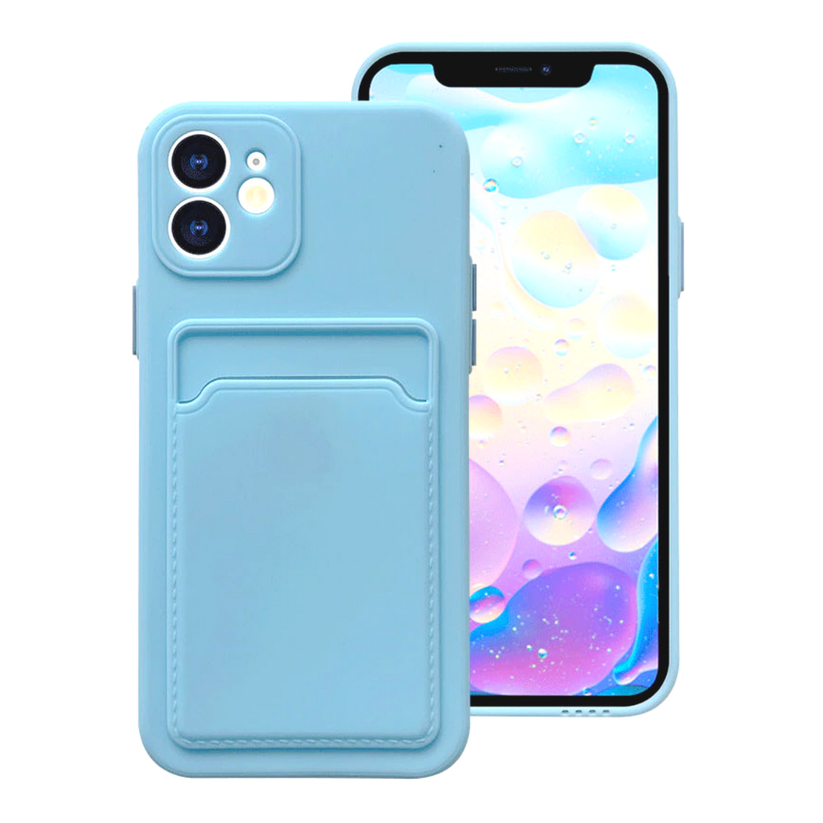 Stevig TPU Hoesje - Geschikt voor Apple iPhone 15 Plus / 15+ - Met Kaarthouder - Lichtblauw - Shockproof Case met Pasjeshouder - TPU Hoes Met Vakje Voor Pasje - Card Case Back Cover