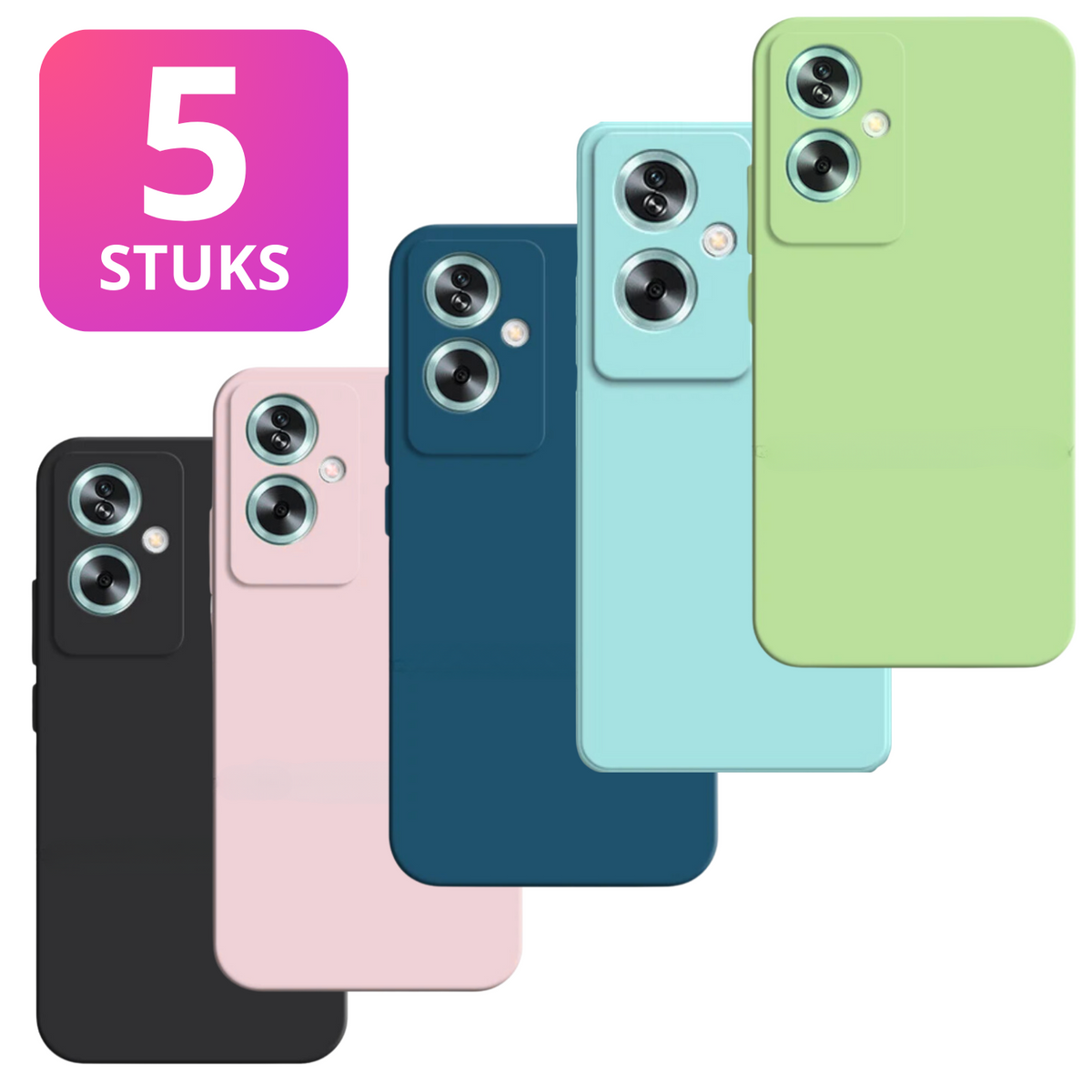 5-PACK - Geschikt voor OPPO A79 5G Hoesje - 5x Siliconen Shock Proof Case - Stevige TPU Cover - Multipack met Groen, Zwart, Blauw, Roze en Turquoise