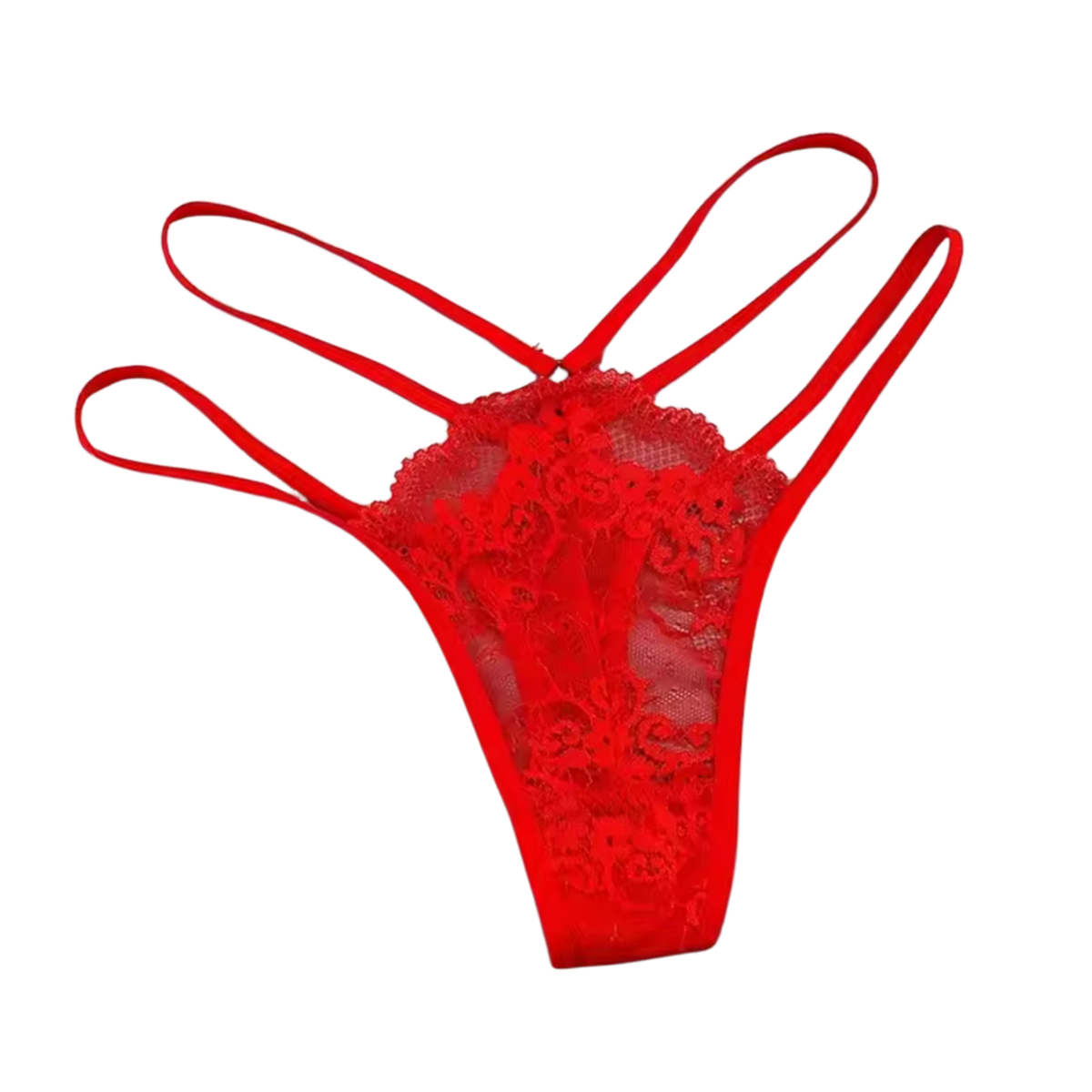 Sexy Kanten String met Dubbele Bandjes - Set van 3 - Blauw, Roze en Rood - Dubbele Bandjes - Felle Kleuren - Dames Onderbroek Kant - Lingerie / Ondergoed - Maat L