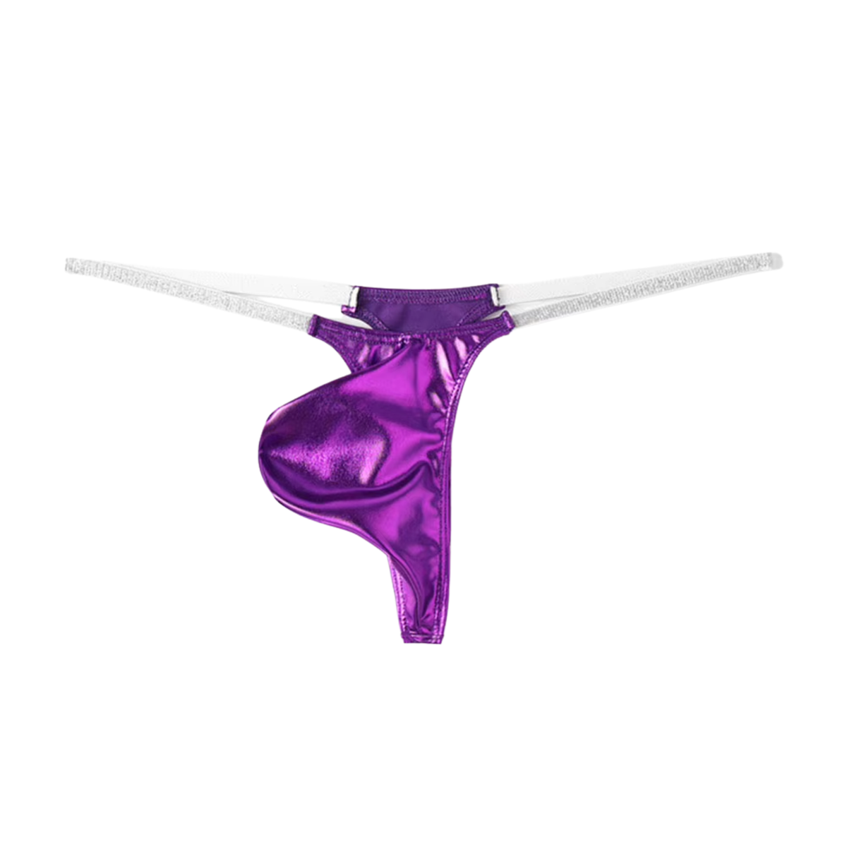Heren Glanzende G-String – Paars - Sexy Pouch Ondergoed - Mini String - Smalle Zilveren Bandjes - Lage Taille & Hoge Elasticiteit – Ondergoed / Onderbroek / Slip - Mannen Lingerie - One Size