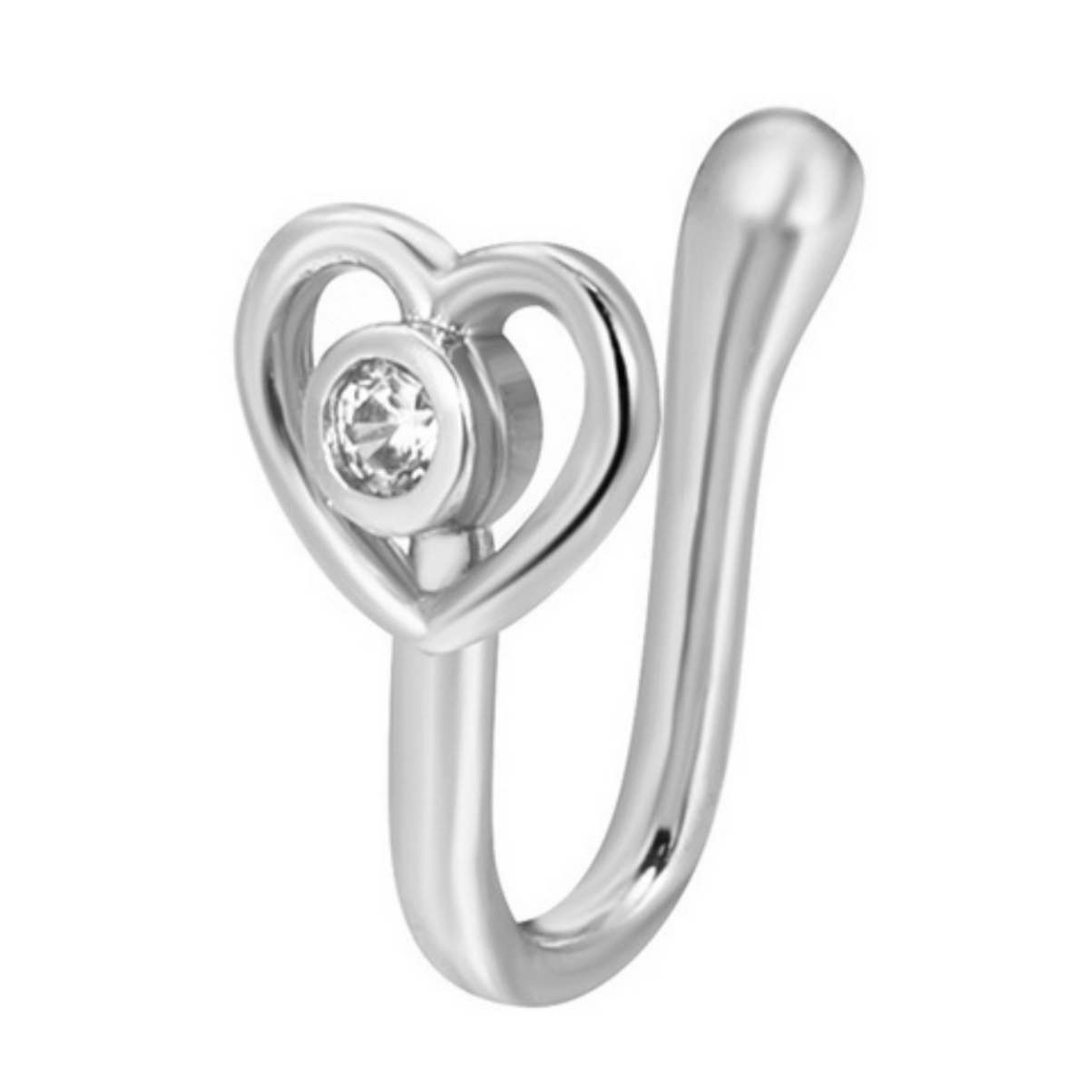 Fake Neuspiercing Zilver - Hart met Diamantje - Nep Neuspiercing Sieraad - Neusring - Nep Piercing Neus Ringetje - Metaal