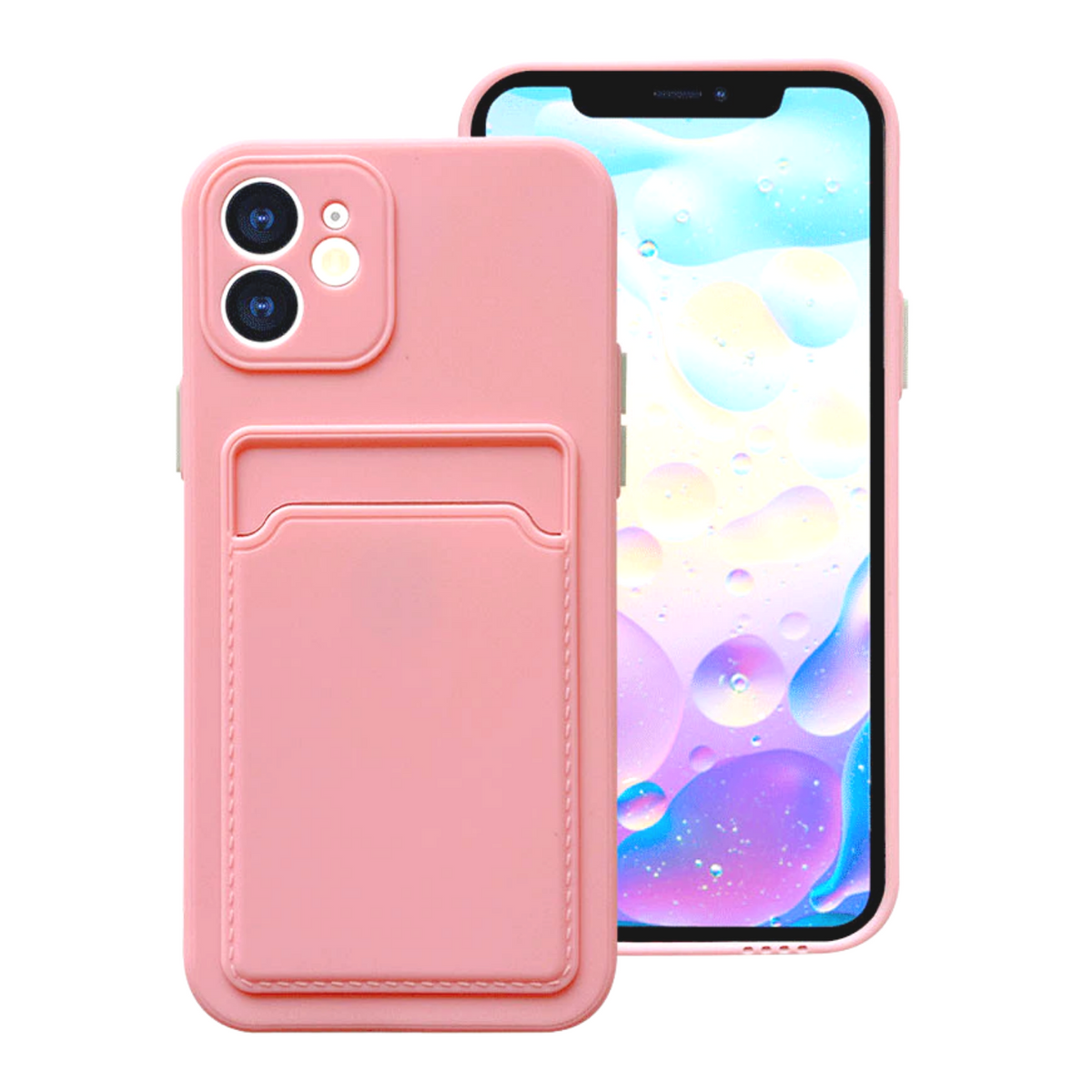 Stevig TPU Hoesje - Geschikt voor Apple iPhone 15 - Met Kaarthouder - Roze - Shockproof Case met Pasjeshouder - TPU Hoes Met Vakje Voor Pasje - Card Case Back Cover