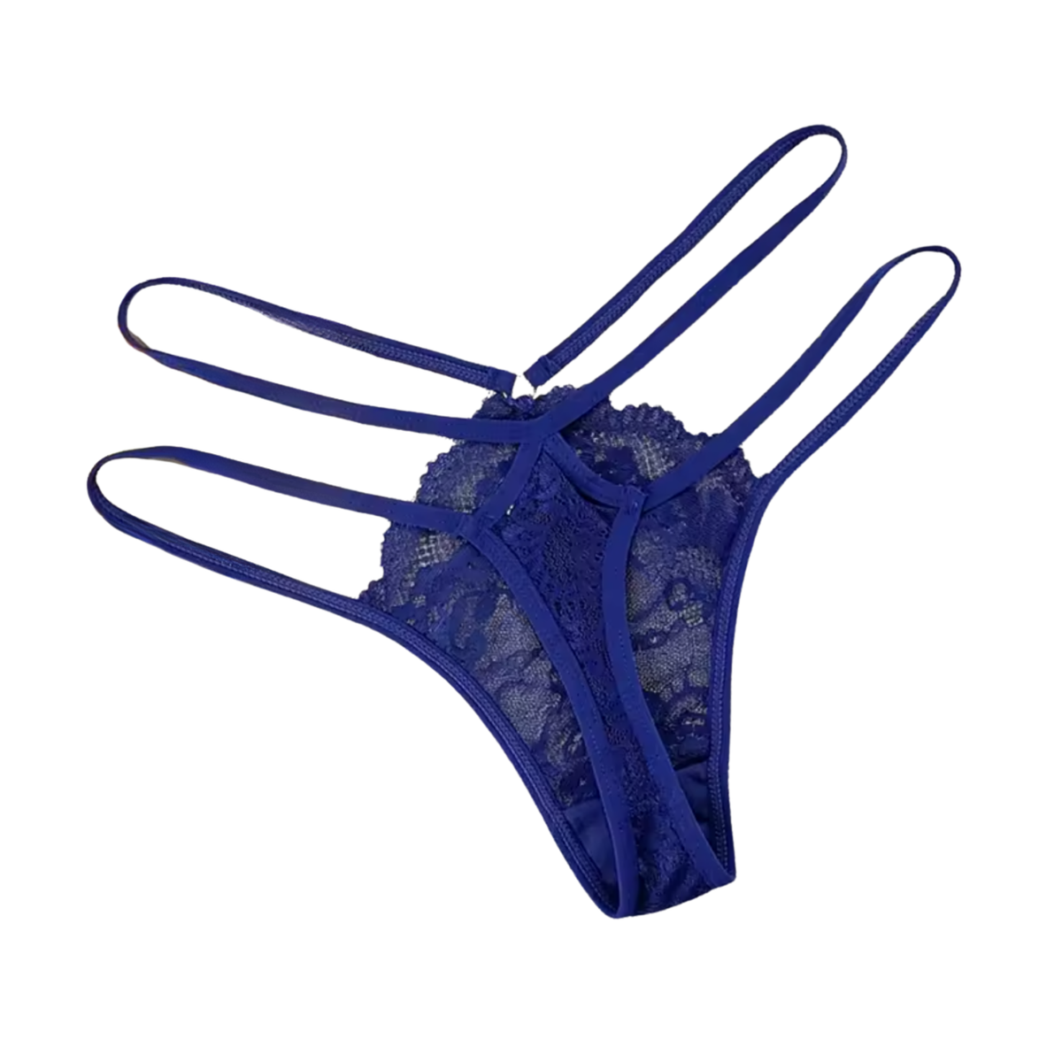 Sexy Kanten String met Dubbele Bandjes - Set van 3 - Blauw, Roze en Rood - Dubbele Bandjes - Felle Kleuren - Dames Onderbroek Kant - Lingerie / Ondergoed - Maat S