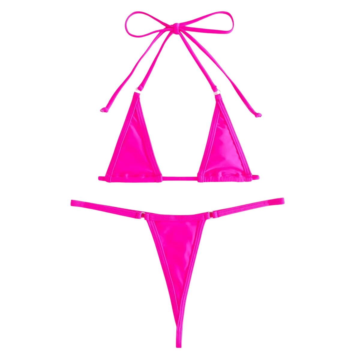 Sexy Dames Bikini Set – Donkerroze - Roze Mini Lingerie Set Tweedelig - Halter Top Zonder Beugel - Micro T String - Met Verstelbare Bandjes & Stretch - Ondergoed Voor Vrouwen - One Size