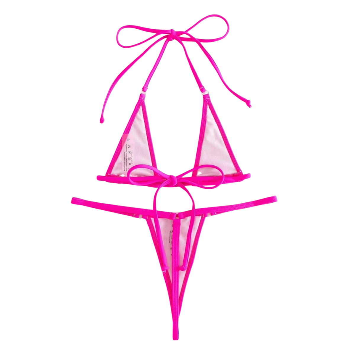Sexy Dames Bikini Set – Donkerroze - Roze Mini Lingerie Set Tweedelig - Halter Top Zonder Beugel - Micro T String - Met Verstelbare Bandjes & Stretch - Ondergoed Voor Vrouwen - One Size