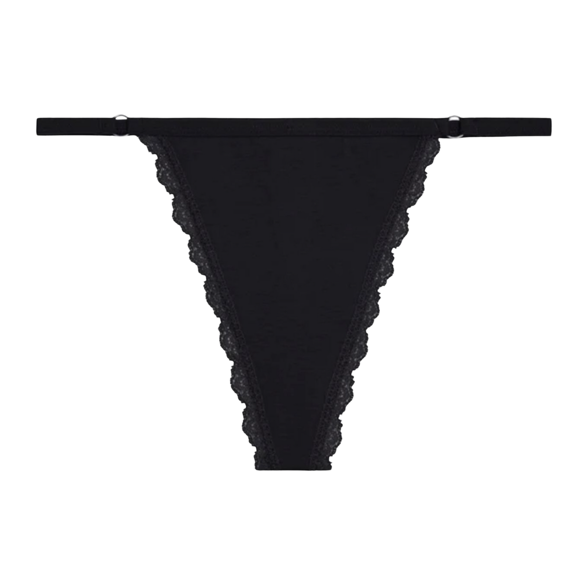 4 Pack - Sexy Zwarte Dames String - Katoen Ondergoed - Kant & Smalle Bandjes - Dames Lingerie / Onderbroek / Slip Set Zwart - Maat M