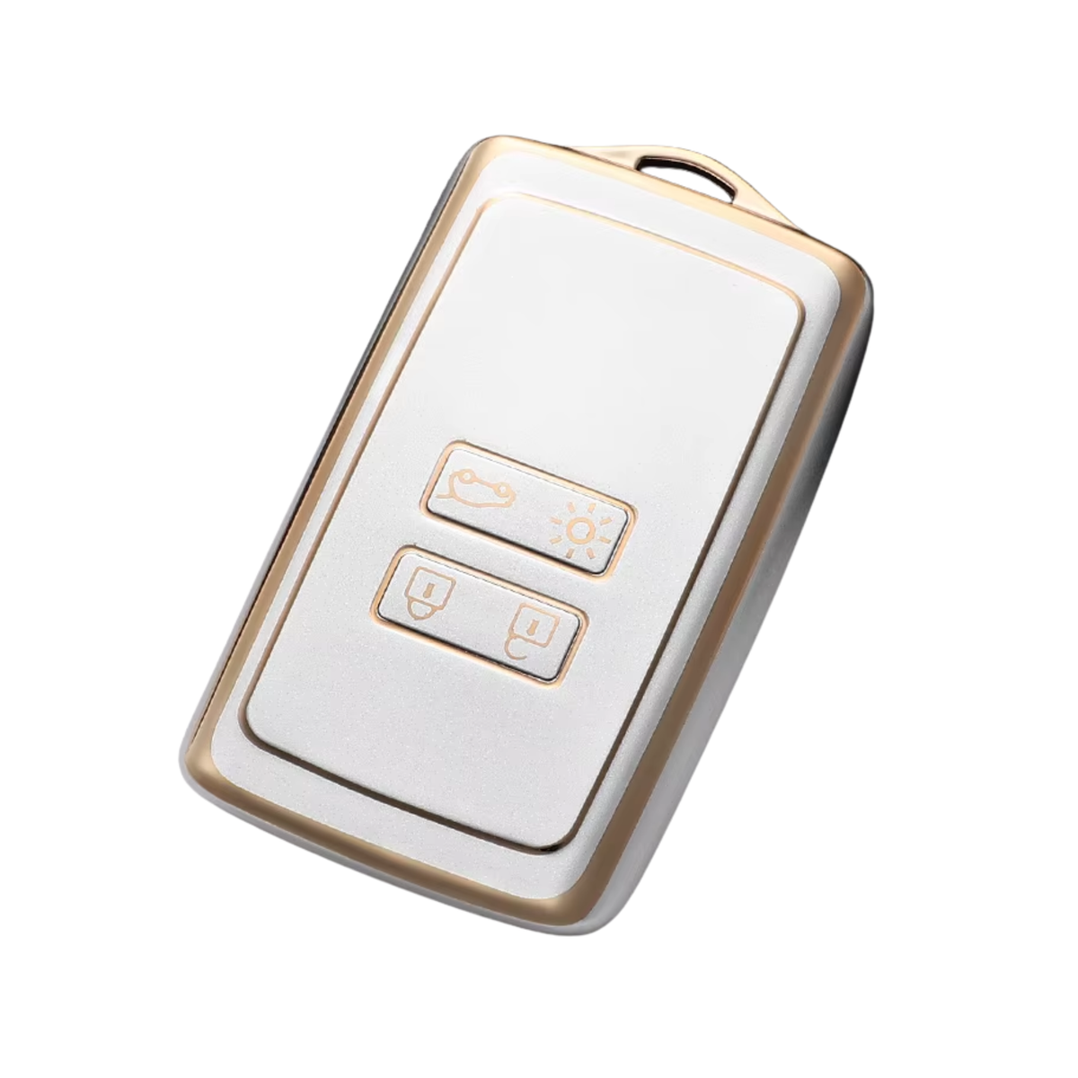Zachte TPU Sleutelcover - Sleutelhoesje Geschikt voor Renault Koleos / Scénic 4 / Arkana / Captur / Mégane / Talisman / Espace / Clio / Zoë / Dacia Sandero - Wit Met Gouden Randen - Key Cover - Auto Accessoires