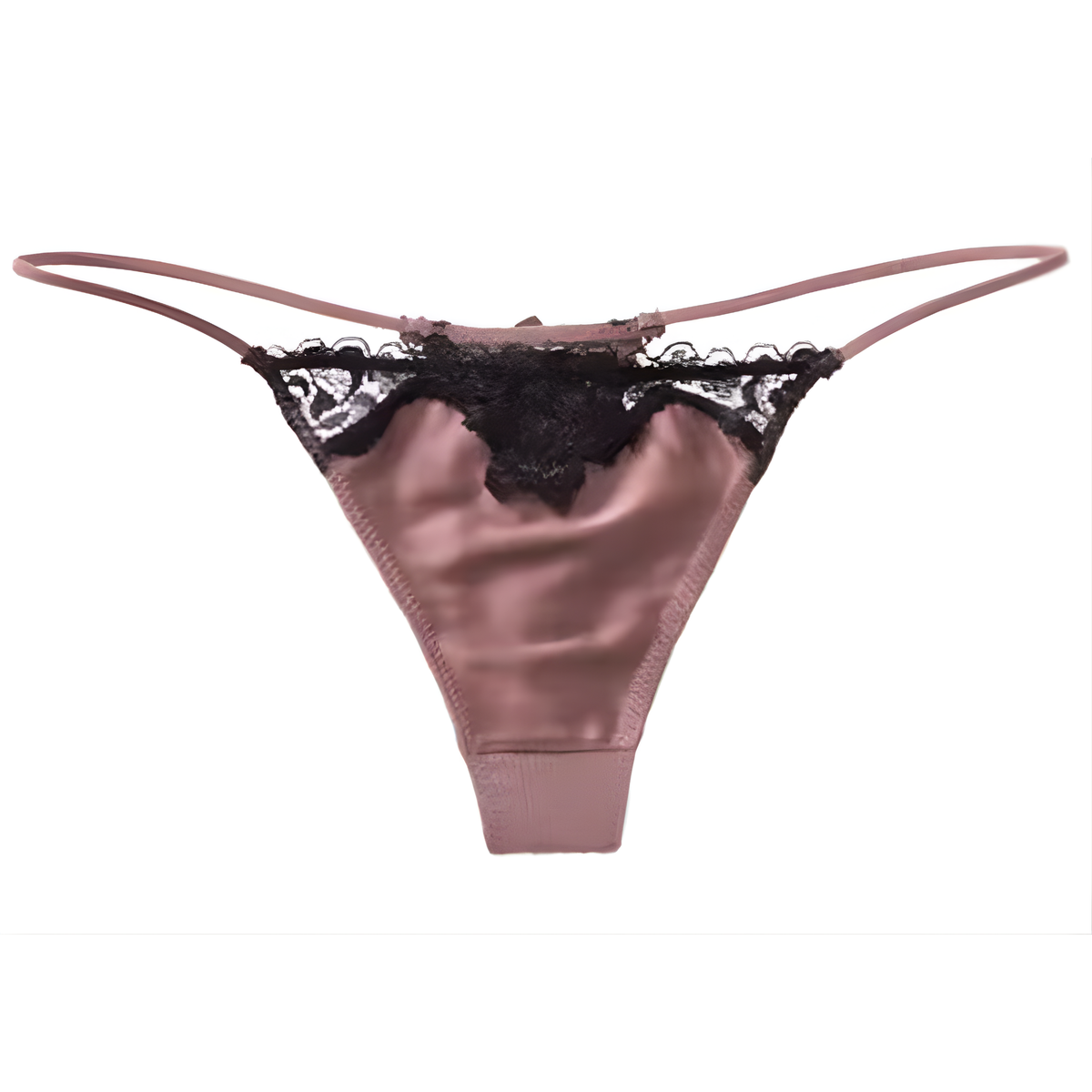 Sexy Dames String – Donker Roze - Satijn & Zwart Kant - Dunne Bandjes – Lingerie Voor Vrouwen - Comfortabel Ondergoed - Slip / Onderbroek - Maat L
