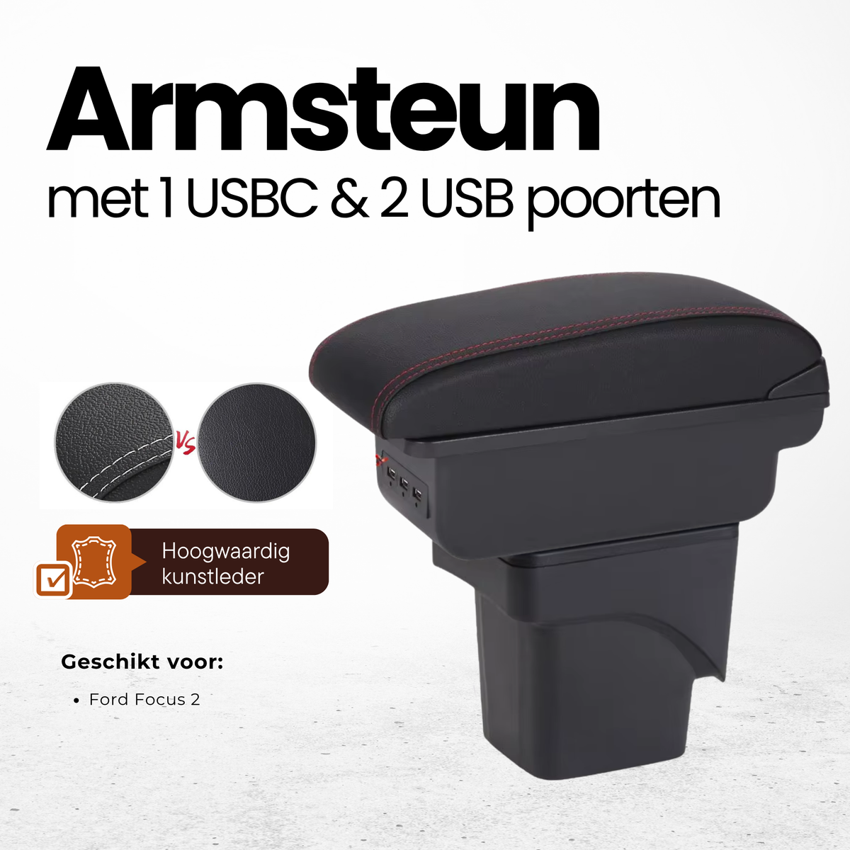 Multifunctionele Armsteun - Geschikt voor Ford Focus 2 - 1 USBC & 2 USB Aansluitingen - Opbergvakken - Armleuning - Middenconsole - Bekerhouder