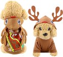 Kerstpakje Hond - Maat XS - Hondenkostuum Bruin met Rendierhoorntjes - Hondenpakje Kerst met Capuchon - Kerstpak voor Honden en Katten - Honden Verkleed Kostuums - Kerstkostuum - Hondenkleding