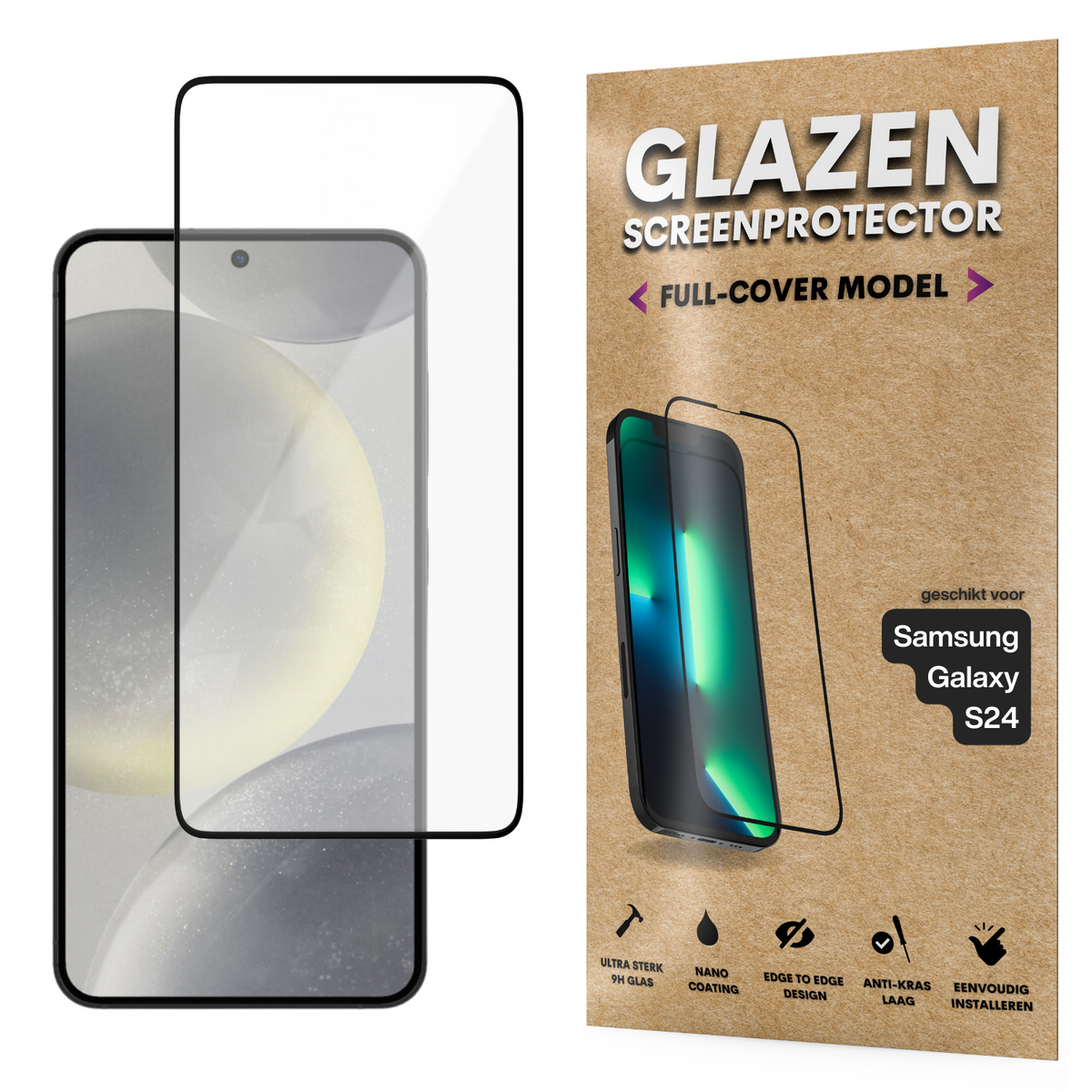 Screenprotector - Geschikt voor Samsung Galaxy S24 - Gehard Glas - Full Cover Tempered Glass - Case Friendly