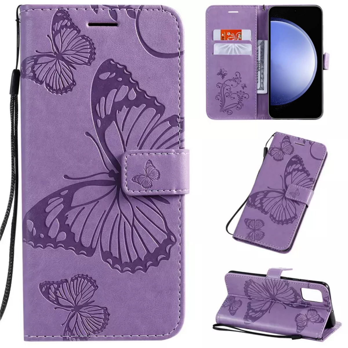 Hoesje Vlinders Paars - Geschikt voor Samsung Galaxy S23 FE - Portemonnee Book Case - Boekje Met Kaarthouder / Pasjeshouder en Magneetsluiting - Booklet - Wallet Beschermhoes - Telefoonhoesje