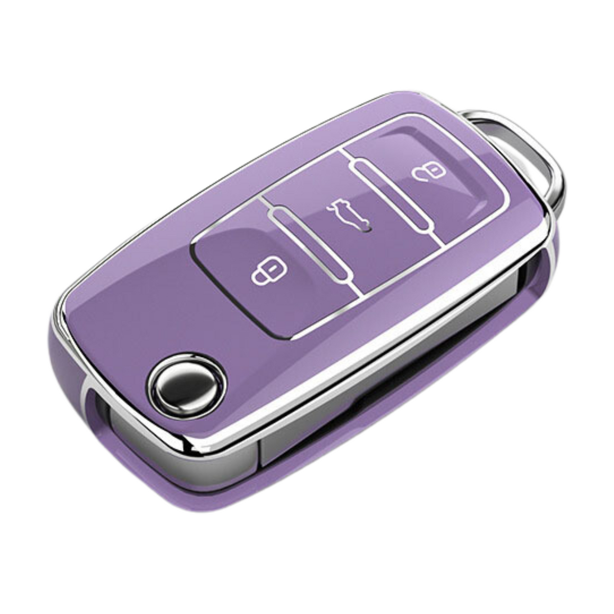 Zachte TPU Sleutelcover - Stevig en Stootvast - Sleutelhoesje Geschikt voor Volkswagen Golf / Polo / Tiguan / Up / Passat / Seat Leon / Skoda Citigo - Paars & Zilver - Sleutel Hoesje Cover - Auto Accessoires
