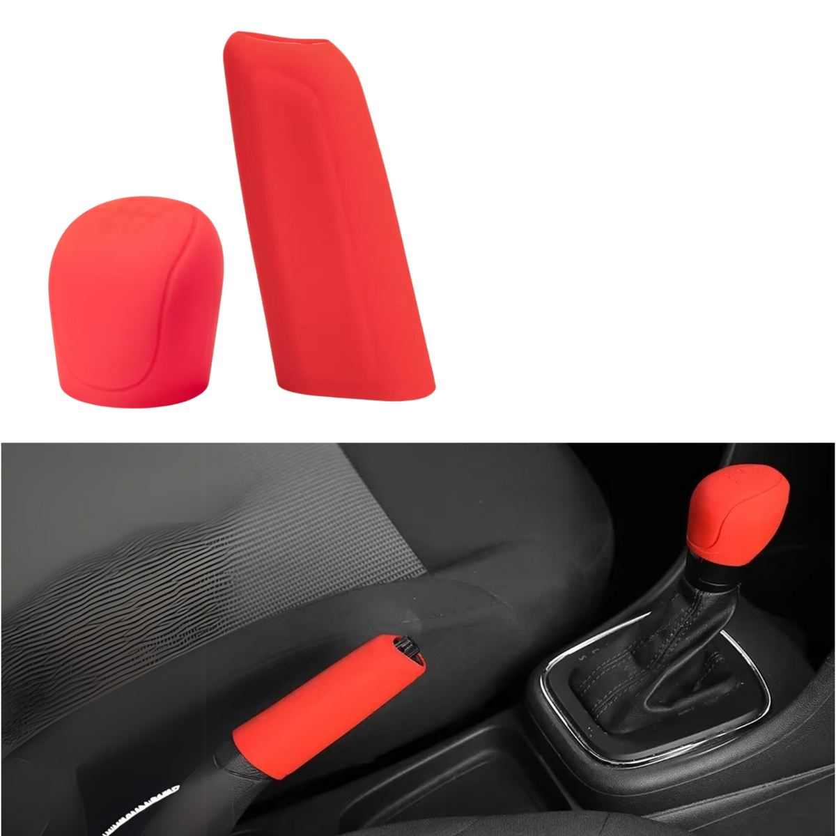 Versnellingspook + Handrem Set - Siliconen Antislip Hoesjes - Versnellingspook Hoes en Handrem Hoes - Auto Accessoire - Universeel - Rood
