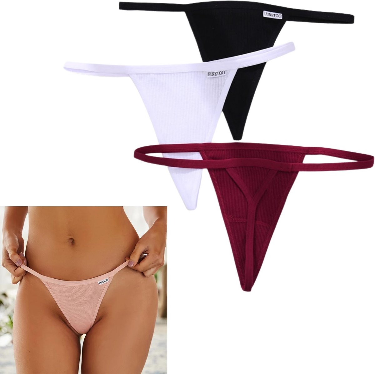 Luxe Dames String - 3 Pack Rood, Zwart & Wit - Dames Lingerie / Ondergoed Set - Maat L