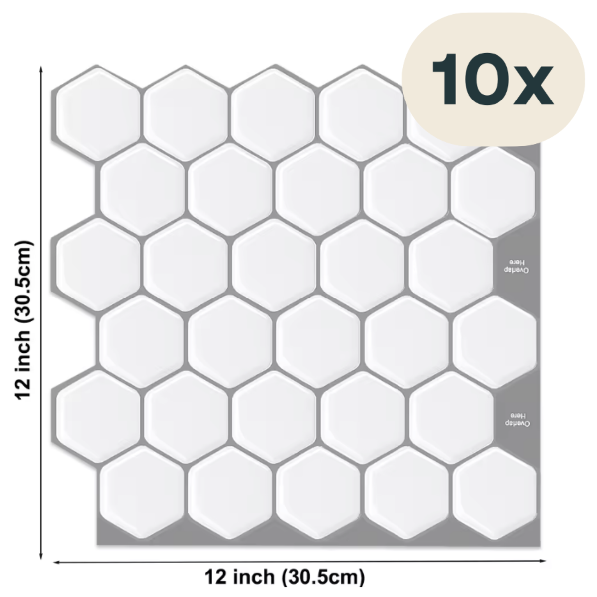 Solusia Zelfklevende Plaktegels - Wit Met Donkere Voegen – 10 Luxe Plaktegels voor Wand – Waterdichte Wandpanelen voor Keuken, Badkamer en Toilet – 30,5 x 30,5 cm – Makkelijk aan te brengen - Tegeltjes Tegelstickers - Hexagon Mozaïek