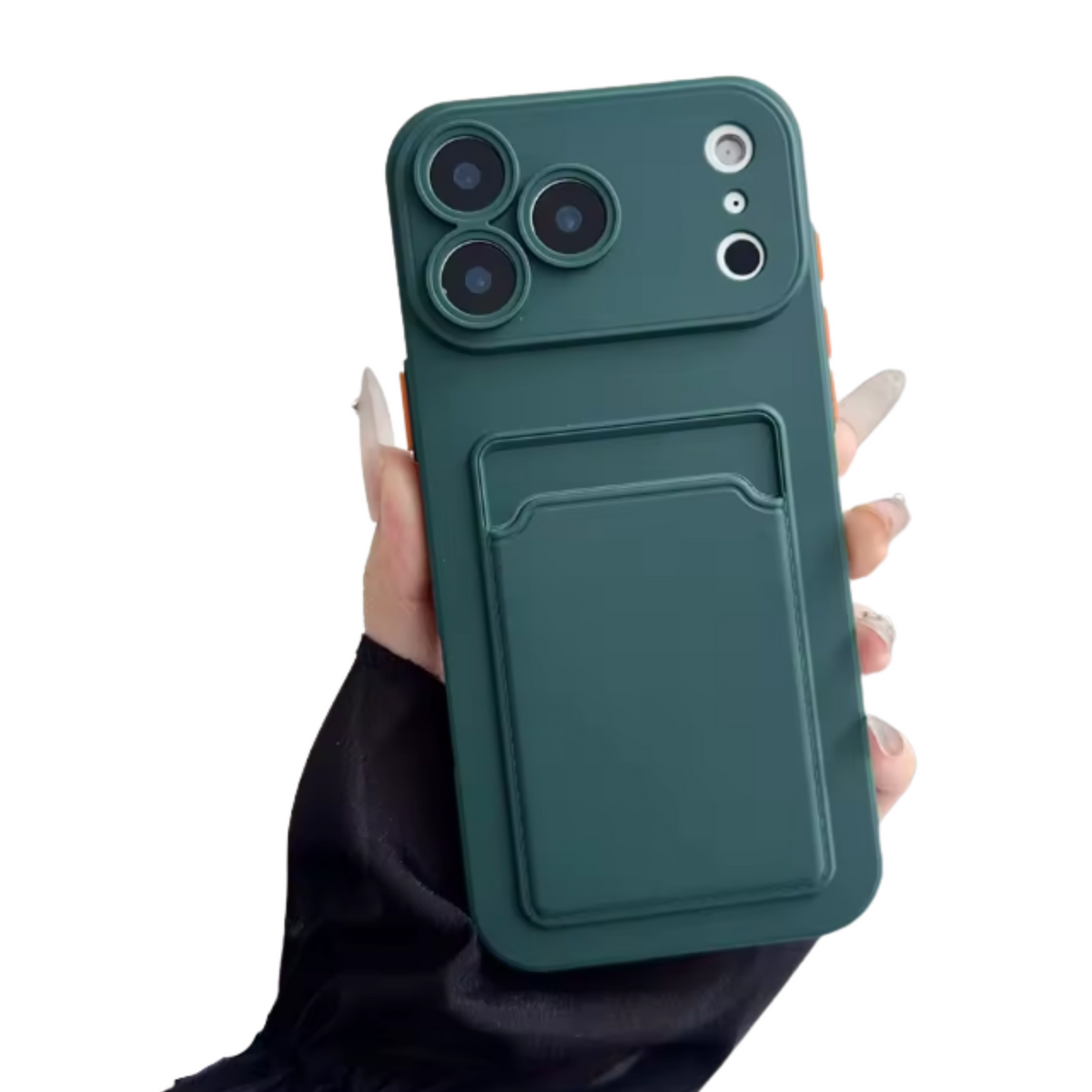 Hoesje Geschikt voor Apple iPhone 17 Pro Max - Stevig TPU - Met Kaarthouder - Donkergroen - Shockproof Case met Pasjeshouder - TPU Hoes Met Vakje Voor Pasje - Card Case Back Cover