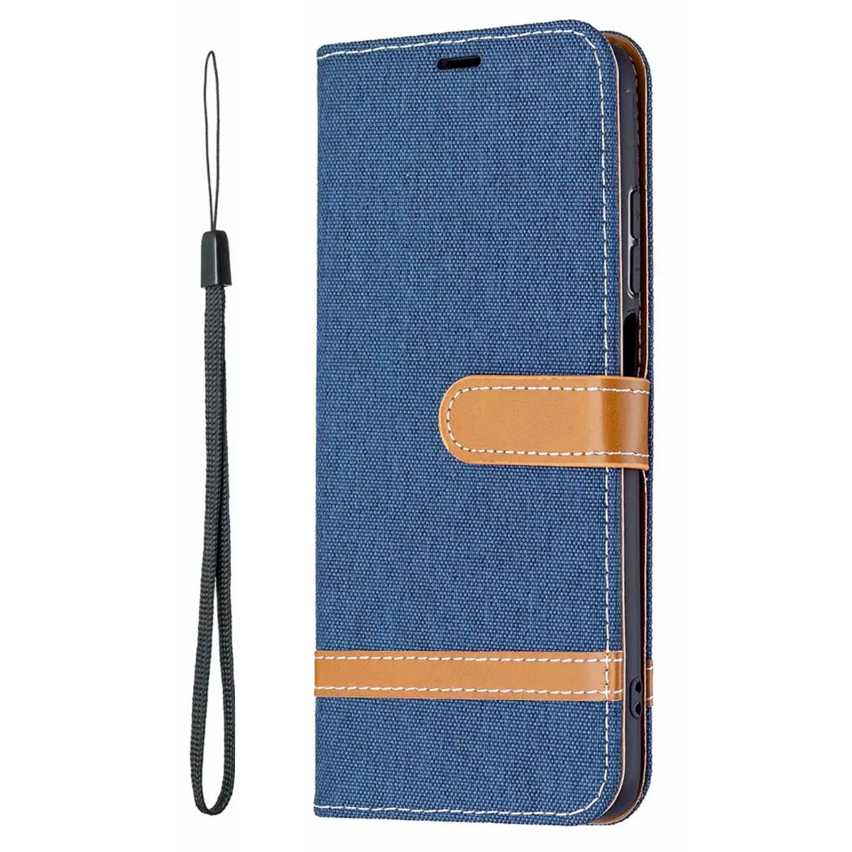 Hoesje Denim Look - Geschikt voor Samsung Galaxy A53 5G - Portemonnee Book Case Blauw - Boekje Met Kaarthouder / Pasjeshouder en Magneetsluiting - Booklet Beschermhoes - Boekhoesje met Draagkoord - Mapje