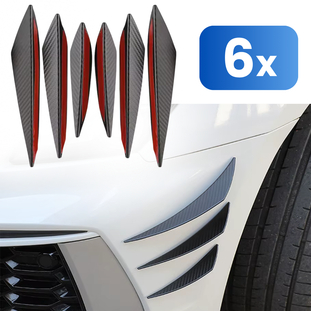 Universele Voorbumper Spoiler Set - 6 Stuks - Carbon Look Zwart - Spoiler Vinnen - Autospoiler - Bumper Strips Lip - Frontsplitter - Canards - Tuning Auto Accessoires