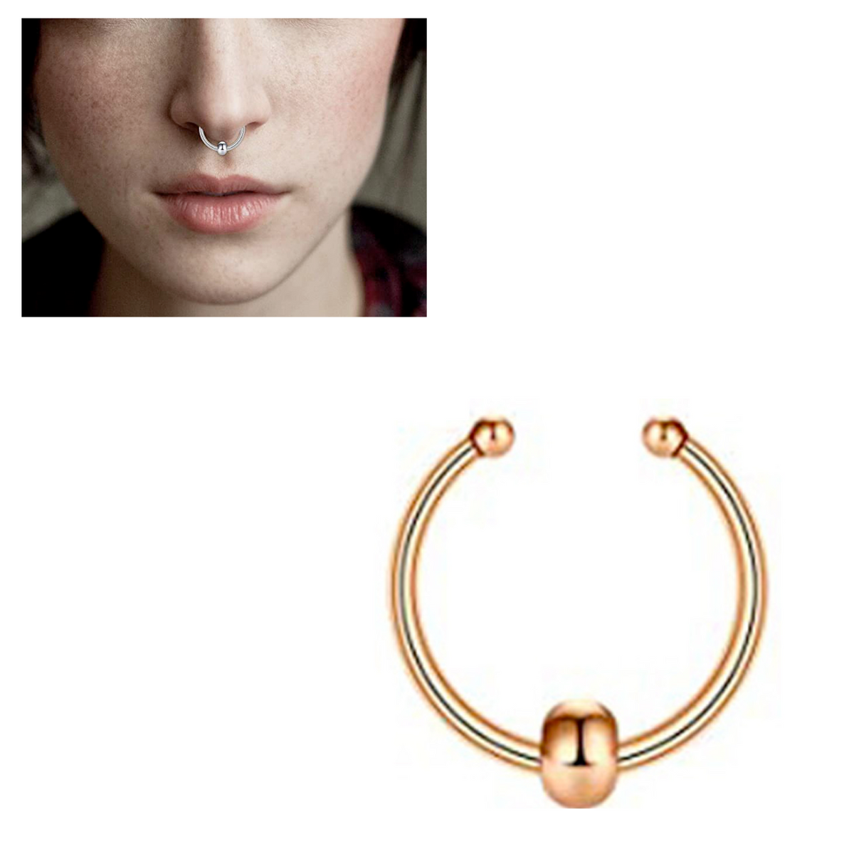 Fake Neuspiercing Rose Goud - Nep Neuspiercing Septum met Bolletje - Neusring - Nep Piercing Ringetje - RVS Roestvrij Staal - 8 mm