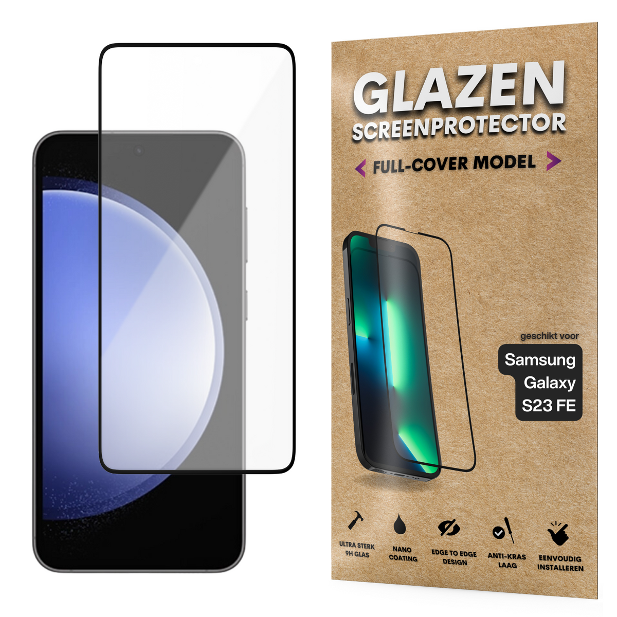 Screenprotector - Geschikt voor Samsung Galaxy S23 FE - Gehard Glas - Full Cover Tempered Glass - Case Friendly