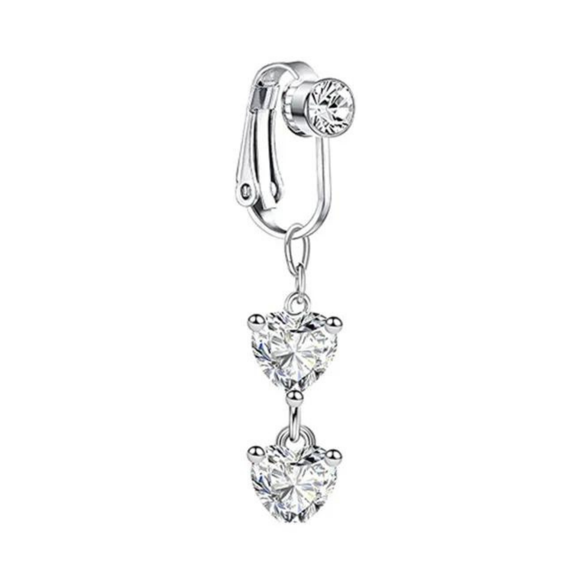 Fake Navelpiercing Zilver - Nep Navelpiercing - Kristal Hartjes - Stainless Steel - Piercing Voor Navel zonder Gaatje