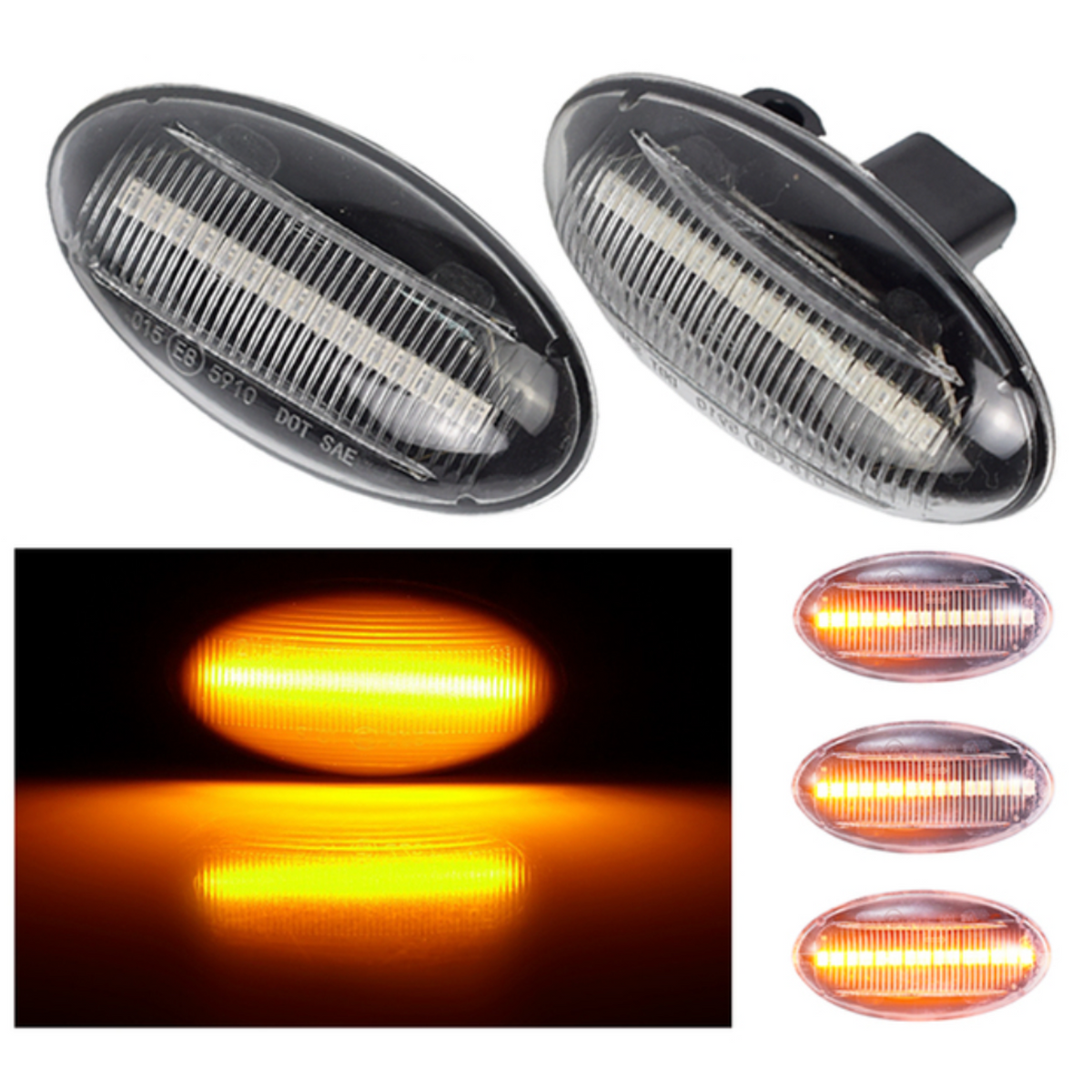 Dynamische LED Richtingaanwijzers (Helder) - Geschikt voor Toyota Aygo / Citroën C1 / C2 / C3 / C4 / C5 / C6 / Peugeot 107 / 108 / 1007 - Plug & Play Knipperlichten Zijkant - Set van 2 Knipperlichten met LED streep - Flowing Water Effect