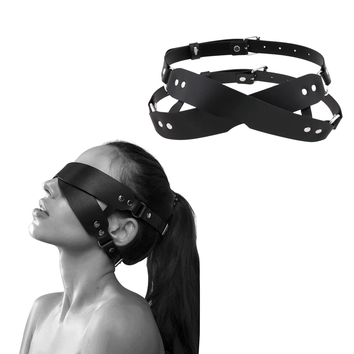 Masker Met Riempjes - Zwart - PU Leder - Spannend Oogmasker - Unisex - Sex Speeltjes Toys - Roleplay / Rollenspel - Erotiek - BDSM Bondage Masker