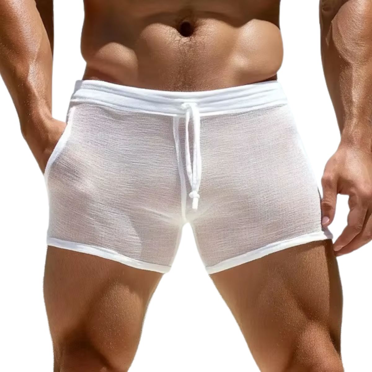 Sexy Heren Boxershort - Wit Semi-Transparant - Boxer Doorzichtig Met Touwtjes - Mannen Onderbroek - Lingerie Voor Mannen - Ondergoed Maat M