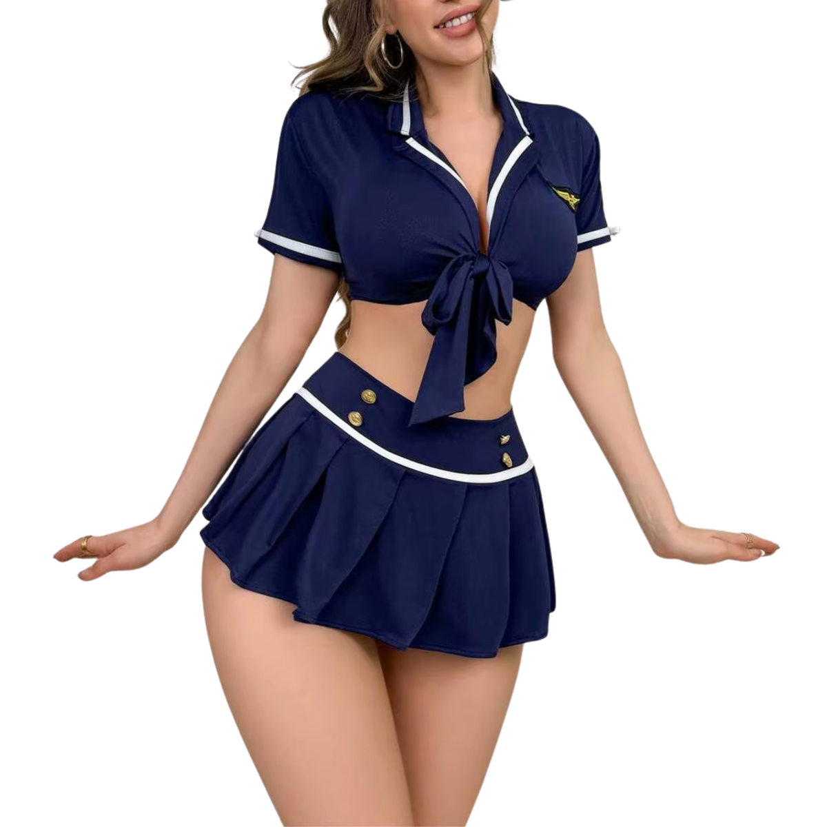 Sexy Politie Kostuum - 2-delig Blauw Verkleedpakje - Rokje & Korte Top - Rollenspel / Cosplay - Lingerie Ondergoed voor Dames - Maat S